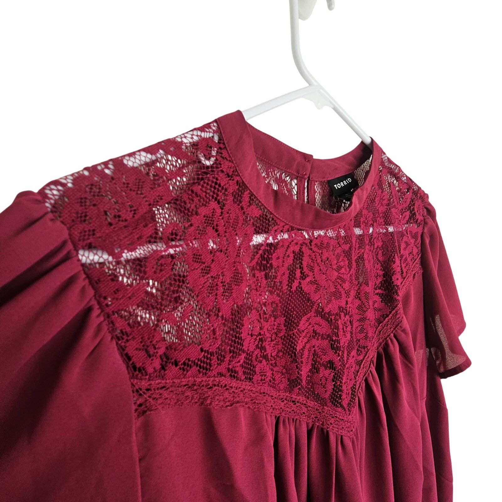 Torrid Torrid Women Burgundy Lace Detail Top Plus Size 1X Flutter Size XL / US 12-14 / IT 48-50 - 5 Thumbnail