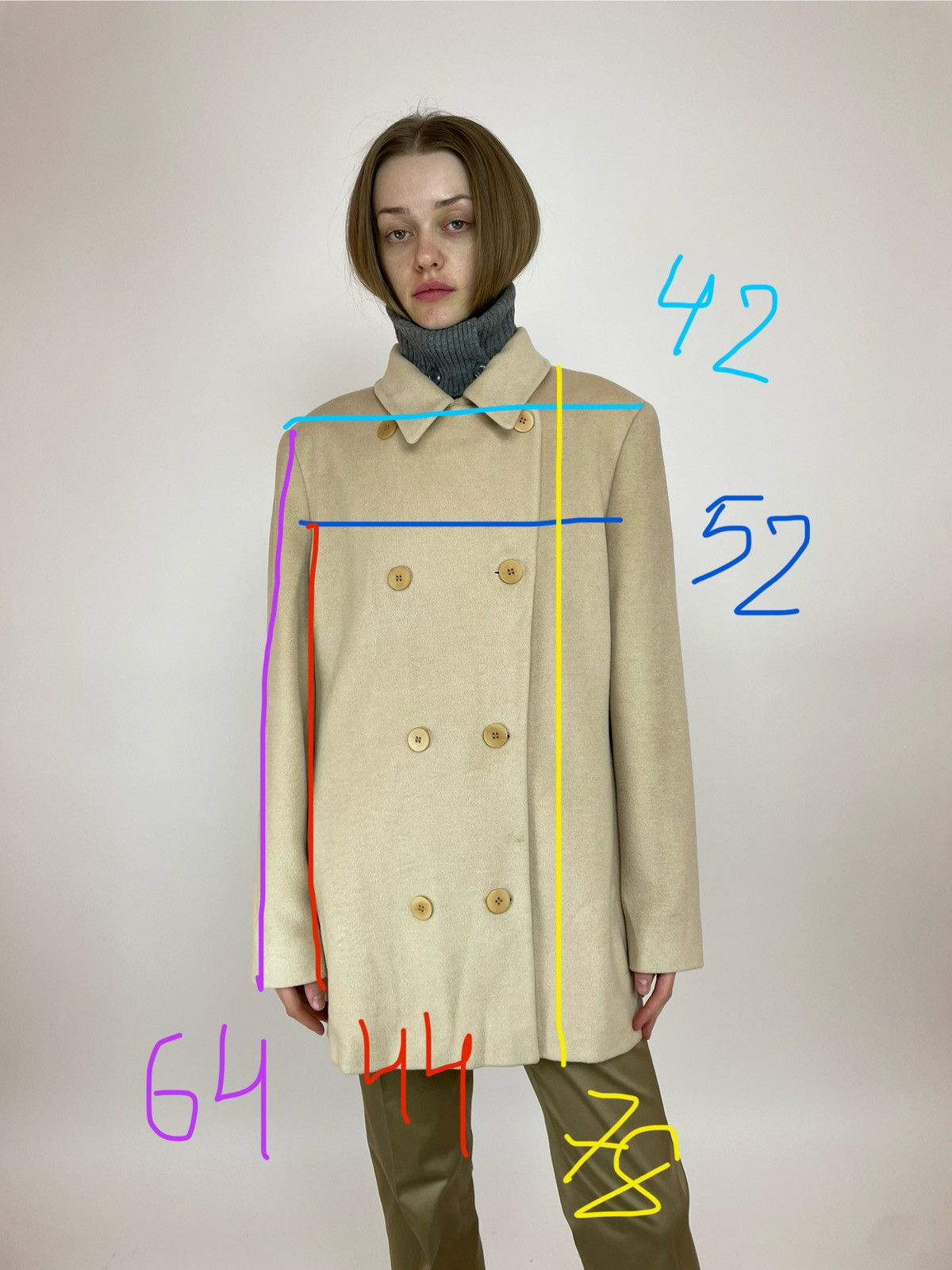 Other MARC CAIN WOOL/Angora BEIGE COAT Double-breasted WOMENS Size M / US 6-8 / IT 42-44 - 15 Thumbnail