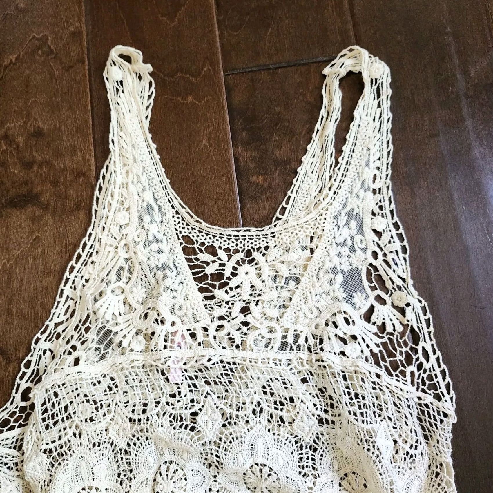 Vintage 36 Point 5 Women's Dress Lace Sleeveless Knee-Length White Polyester Party Wedding Large Lined Sheer Spring Summer Fall Size L / US 10 / IT 46 - 6 Thumbnail