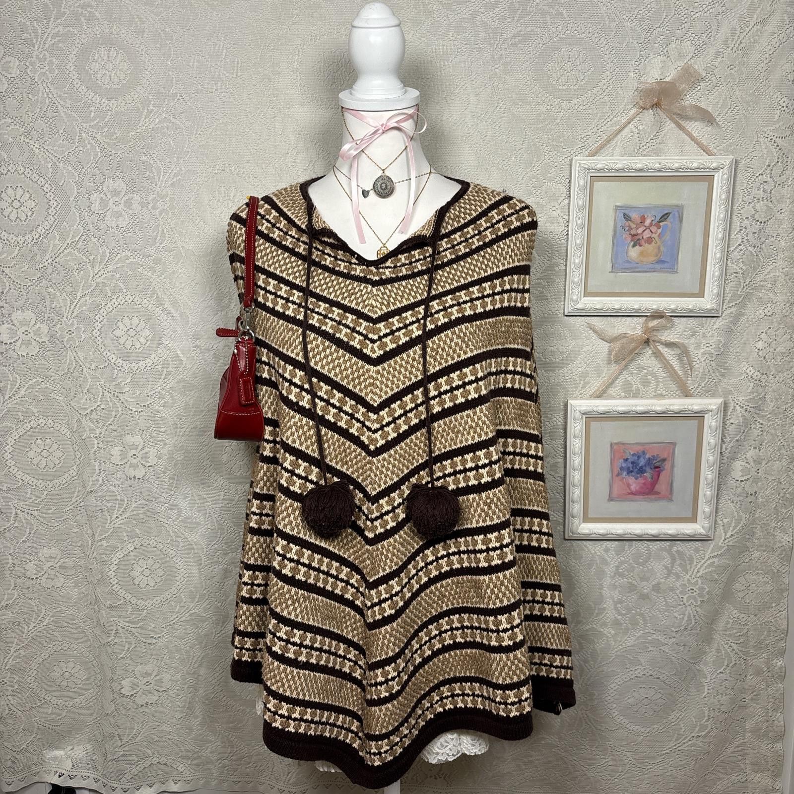 Other vintage y2k brown striped shaw with pom poms Size ONE SIZE - 2 Thumbnail