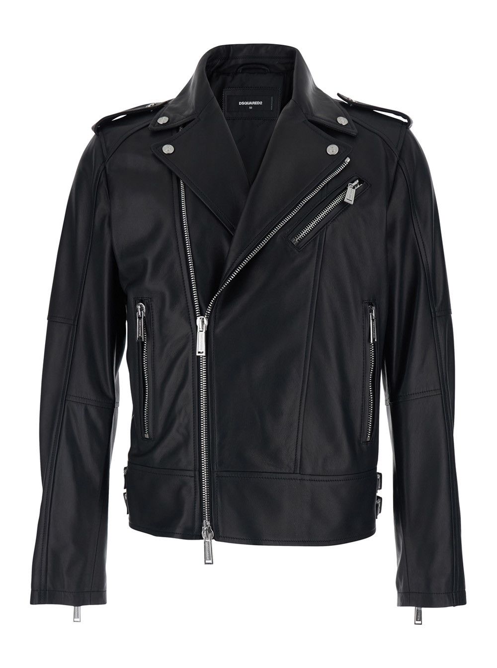 Dsquared2 Black Leather Jacket with Three Zip Pockets for Men Size US L / EU 52-54 / 3 - 1 Thumbnail
