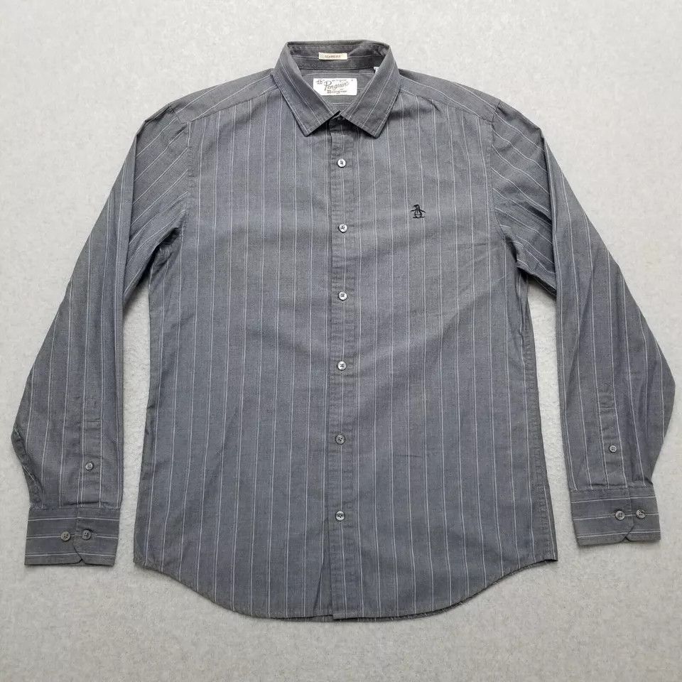 Original Penguin Penguin Shirt Mens Medium Gray Striped Casual Button Down Size US M / EU 48-50 / 2 - 1 Thumbnail