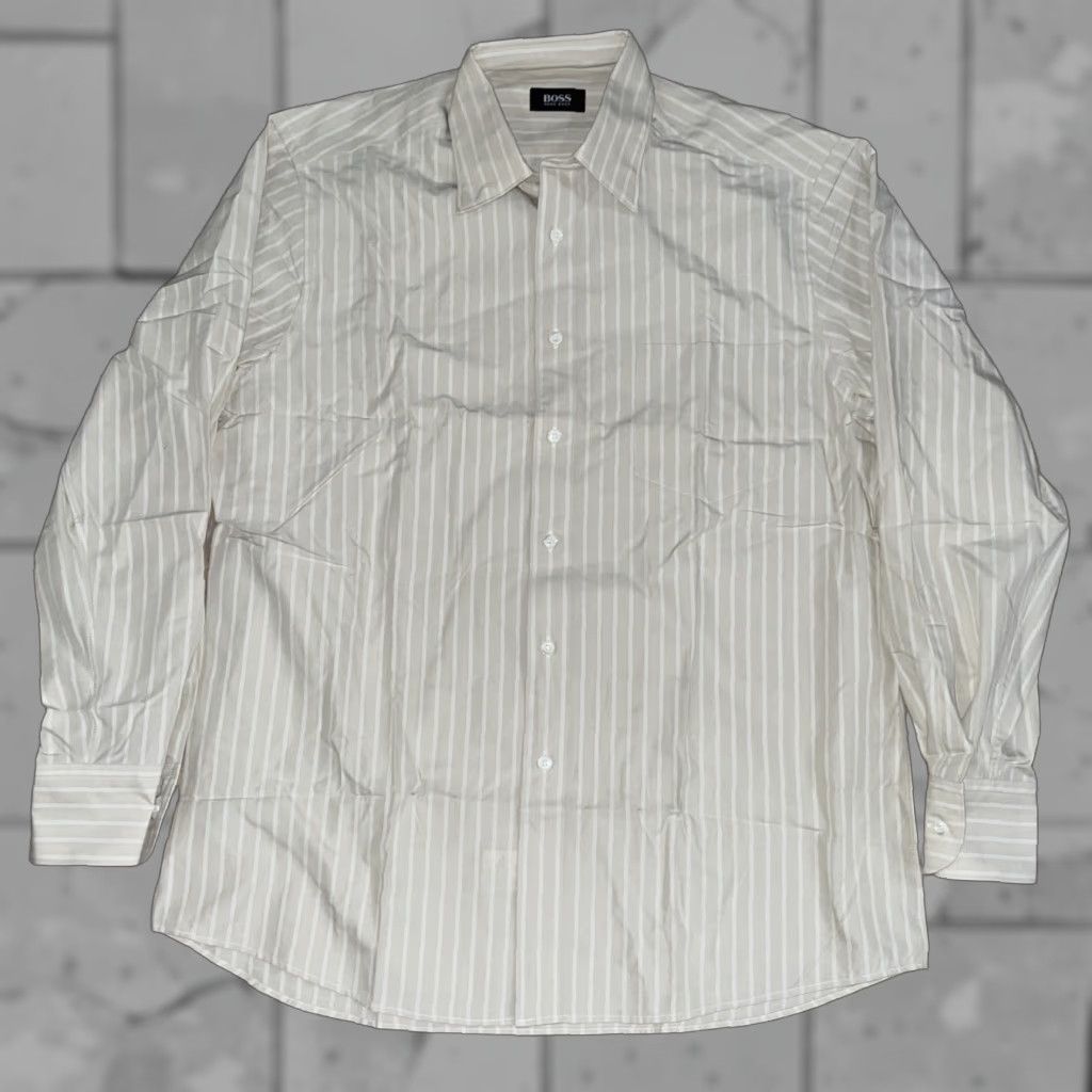 Hugo Boss HUGO BOSS Beige Striped Shirt Mens XL Long Sleeve Button-Up (Regular) Size US XL / EU 56 / 4 - 1 Thumbnail