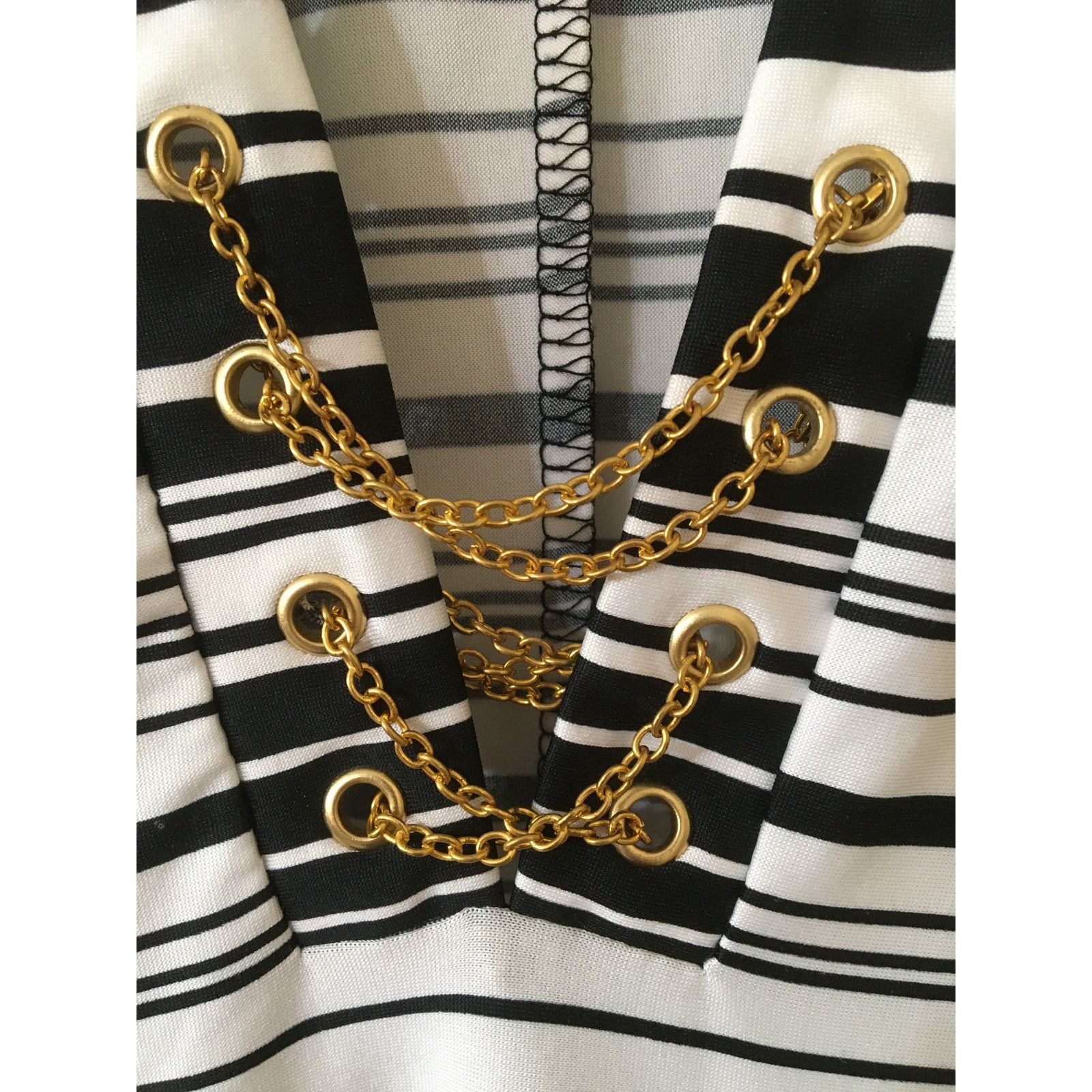 Other Emma & Michelle Large Black & White Striped V-neck Dress Size L / US 10 / IT 46 - 4 Thumbnail