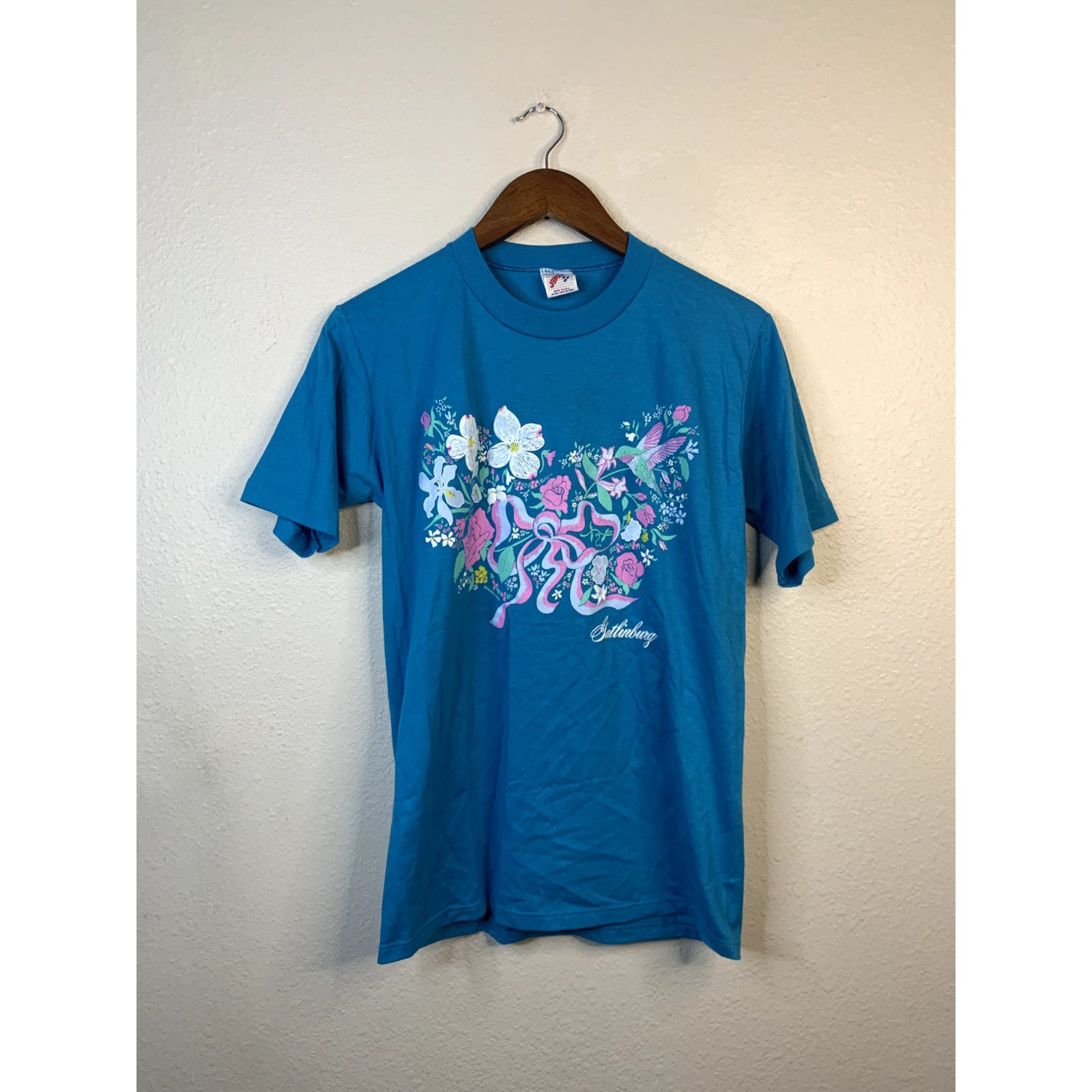 Jerzees Vintage Gatlinburg Shirt Flowers Blue 1990s 90s VTG Medium Size US M / EU 48-50 / 2 - 1 Thumbnail