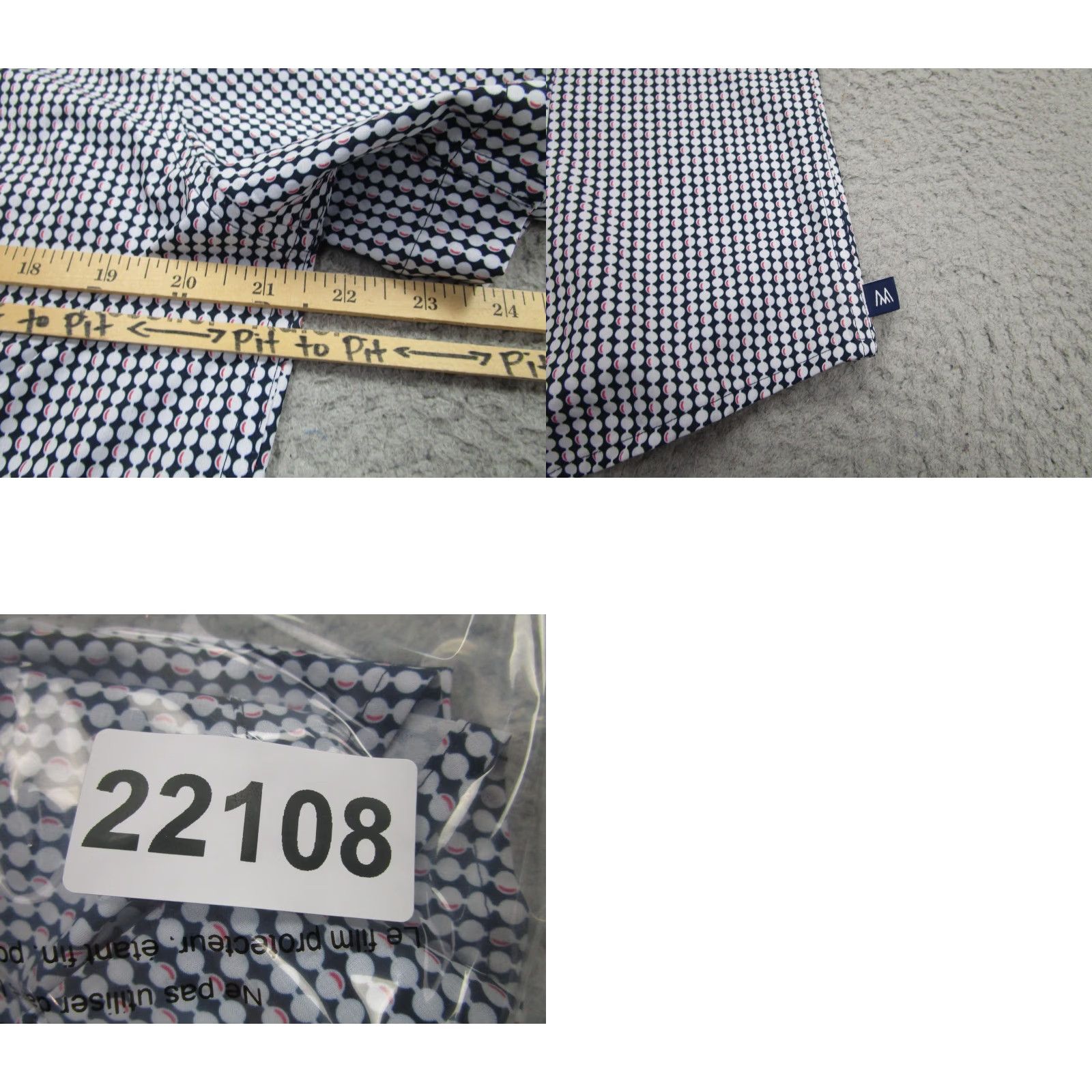 Mizzen+Main Mizzen+Main Leeward Shirt Mens M Blue Dot Trim Fit Short Sleeve Dress Shirt Size US M / EU 48-50 / 2 - 8 Thumbnail