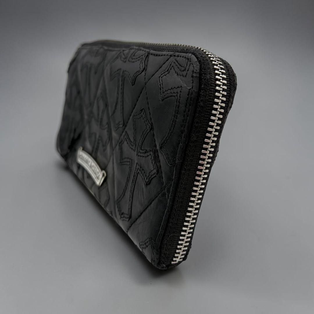 CHROME HEARTS REC-F ZIP ５cemetery　BLACK CHROME HEARTS Quilted Cemetery REC F ZIP Round Zipper Wallet