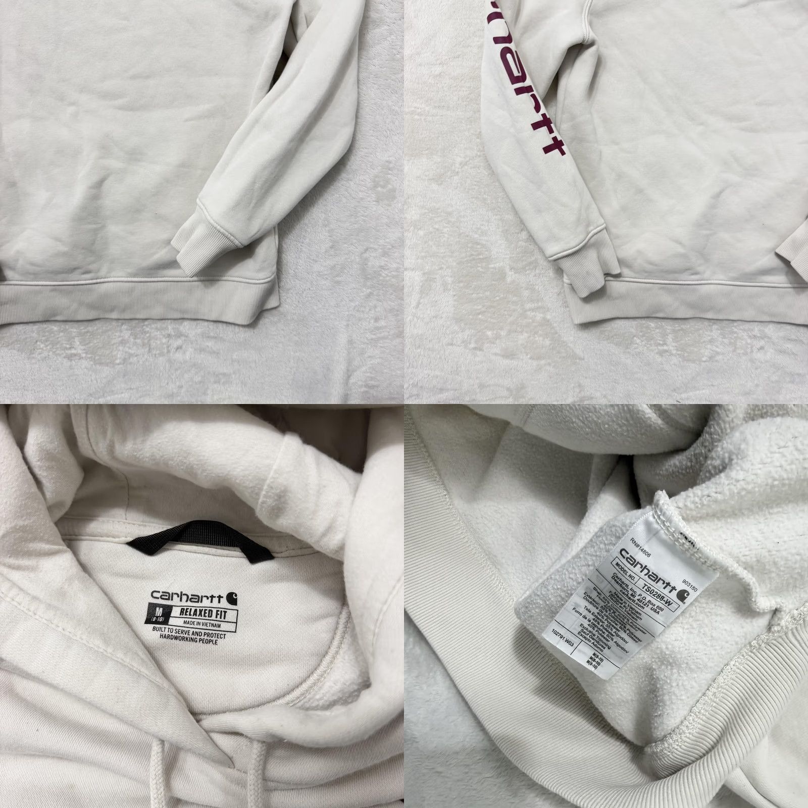 Carhartt VINTAGE Carhartt Sweater Hoodie Womens Medium White Relaxed Logo Sleeve Fleece Pullover Size M / US 6-8 / IT 42-44 - 9 Thumbnail