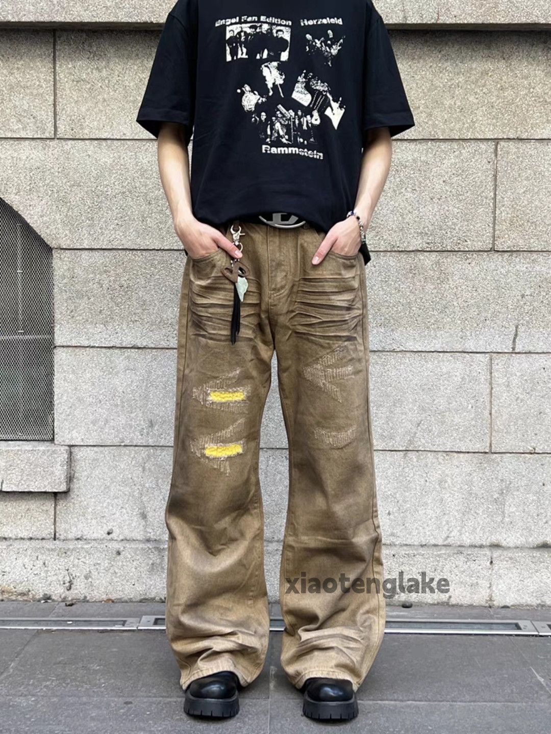 Jean × Vintage washed faded damaged stain punk grunge flared jeans Size US 30 / EU 46 - 2 Thumbnail