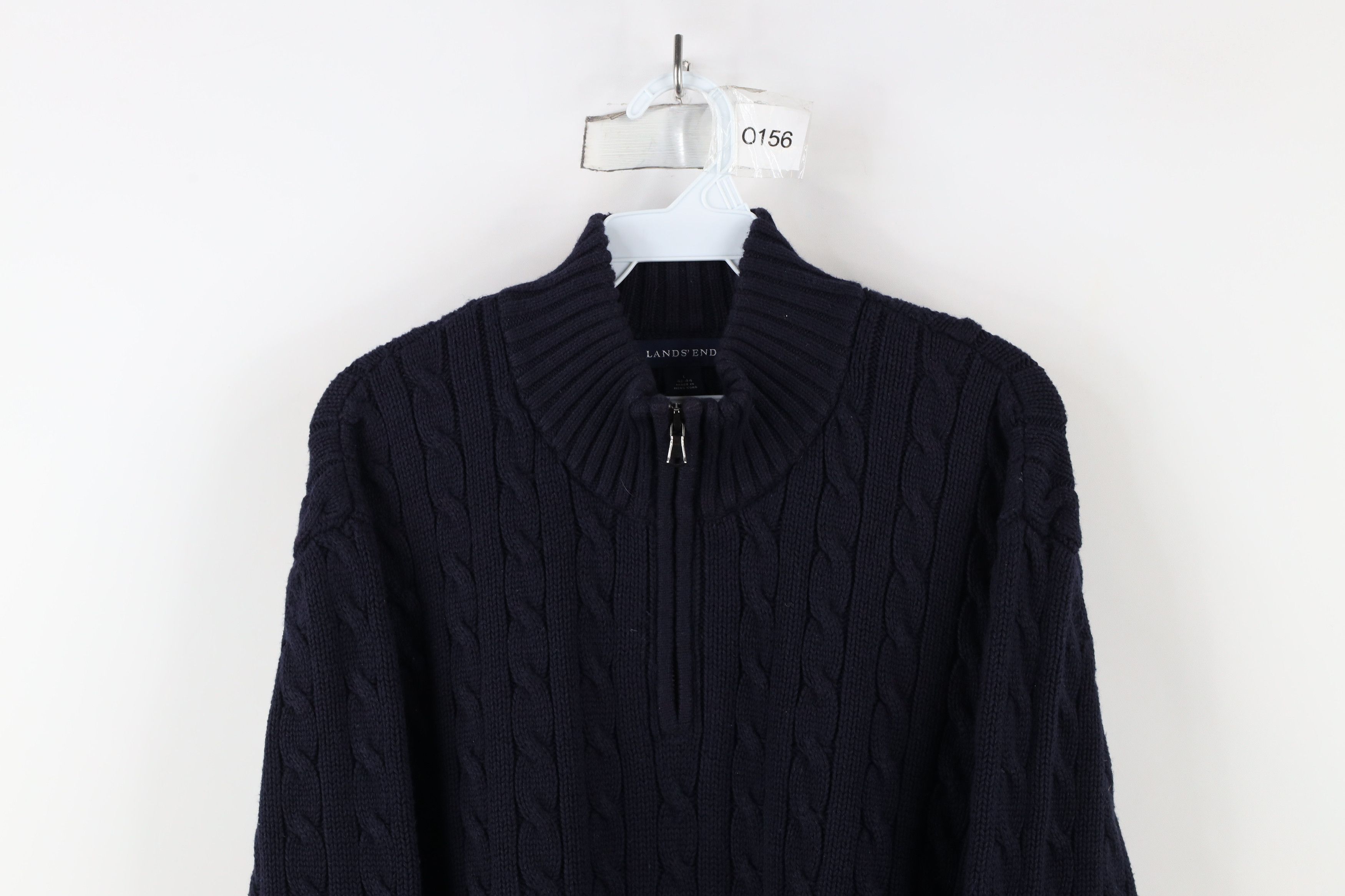 Lands' End × Vintage Vintage 90s Lands End Chunky Cable Knit Half Zip Sweater Size US L / EU 52-54 / 3 - 2 Thumbnail