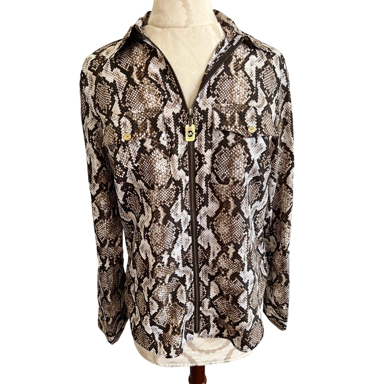 Michael Kors Michael Kors Zip Up Snakeskin Animal Print Blouse Small Size S / US 4 / IT 40 - 1 Thumbnail