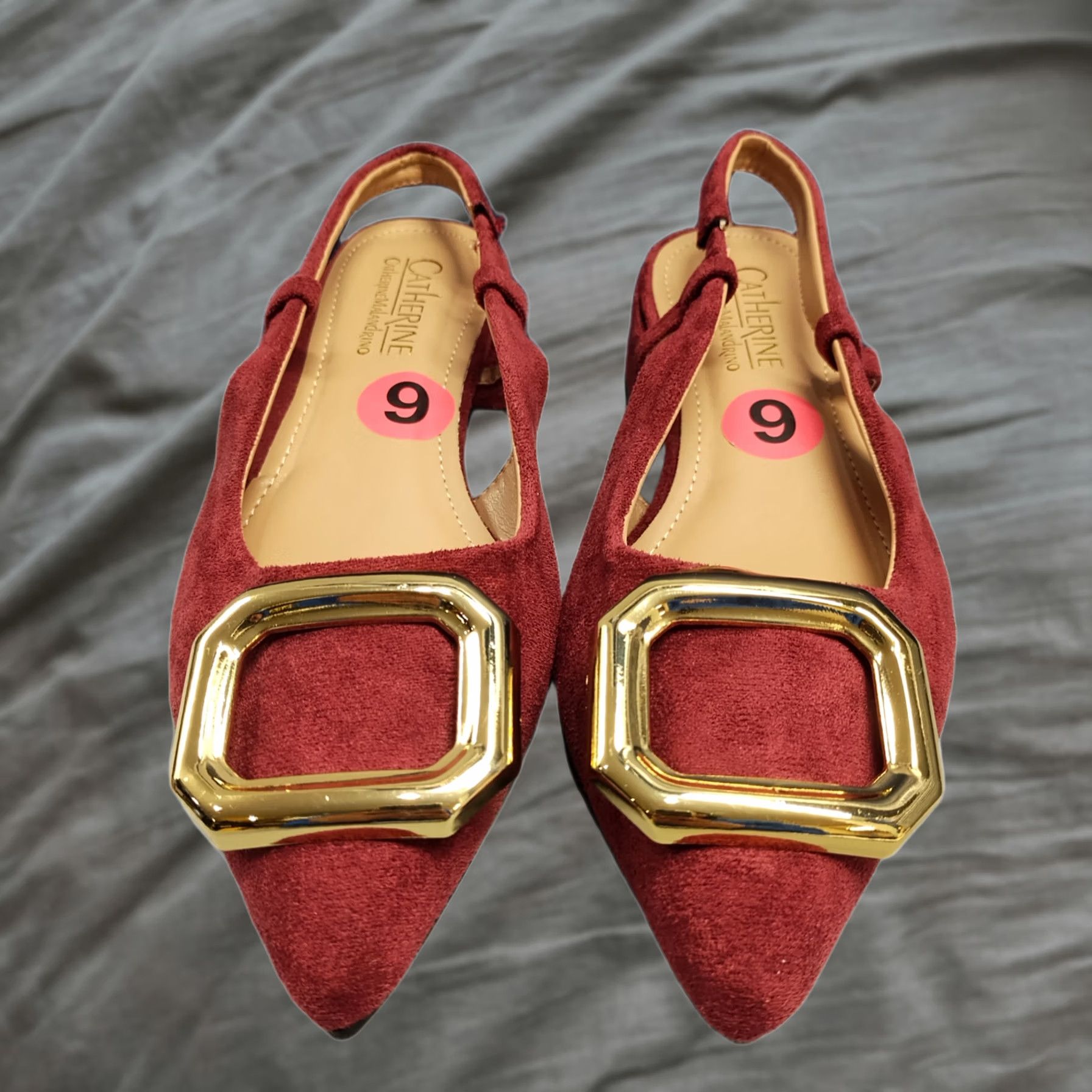 Vintage Catherine Malandrino Slingback Flats Womens Size 6 Red Gold Pointed Toe Slip On Womens Shoes Size US 6 / IT 36 - 1 Thumbnail