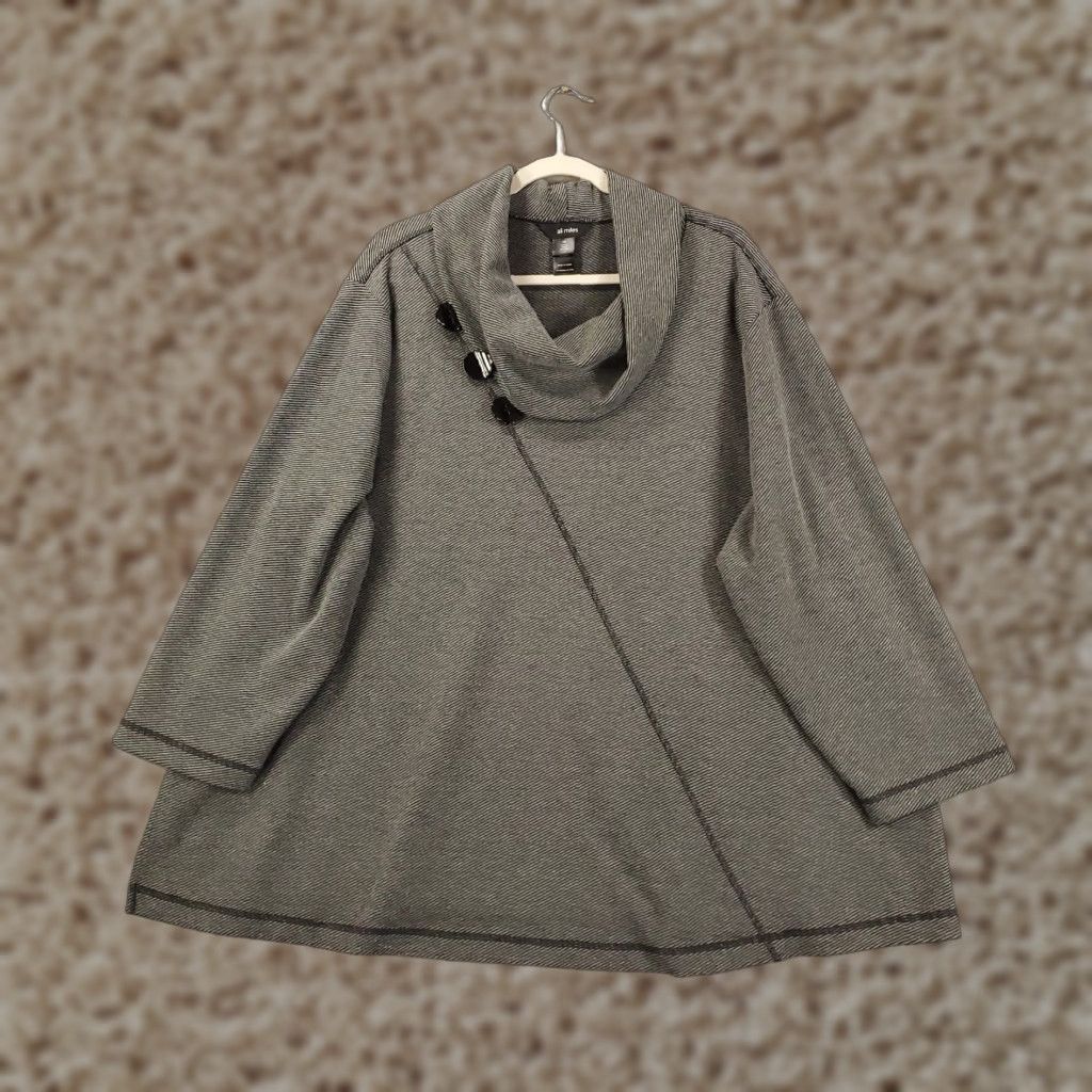 Vintage Ali Miles Sweater 3X Womens Gray Button Accent Cowl Neck Asymmetic Artsy Size XXL / US 16-18 / IT 52-54 - 1 Thumbnail