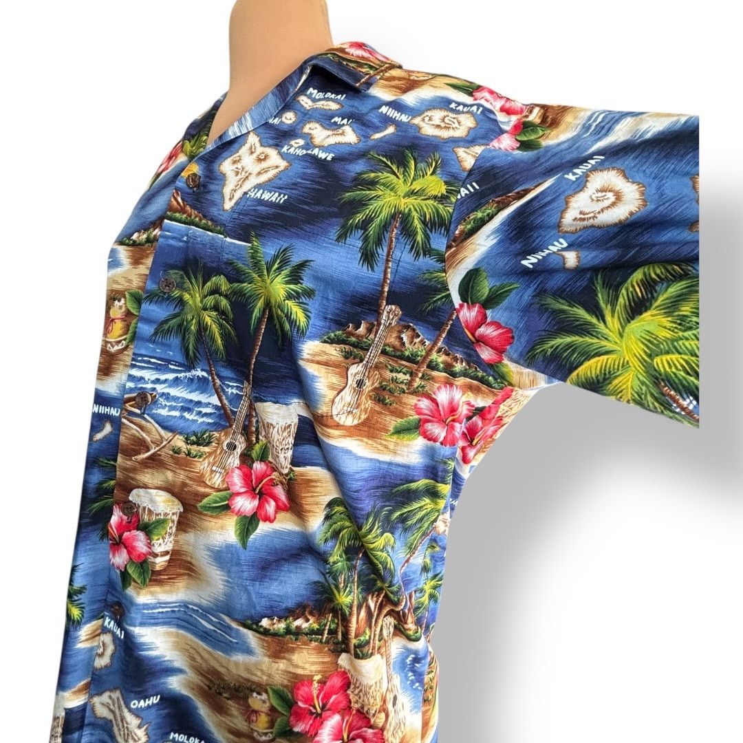 Vintage Vintage 90s RJC Hawaiian Shirt Island Map Print Blue Palm Size US L / EU 52-54 / 3 - 5 Thumbnail