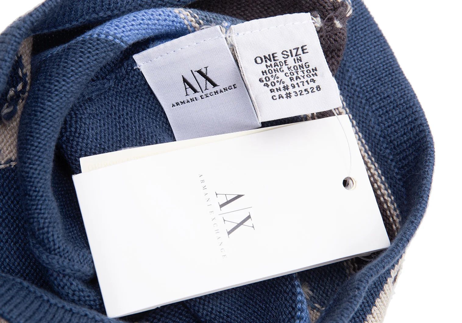 Armani Cotton Rayon Star Jacquard Beanie in Blue Beige Size ONE SIZE - 7 Thumbnail