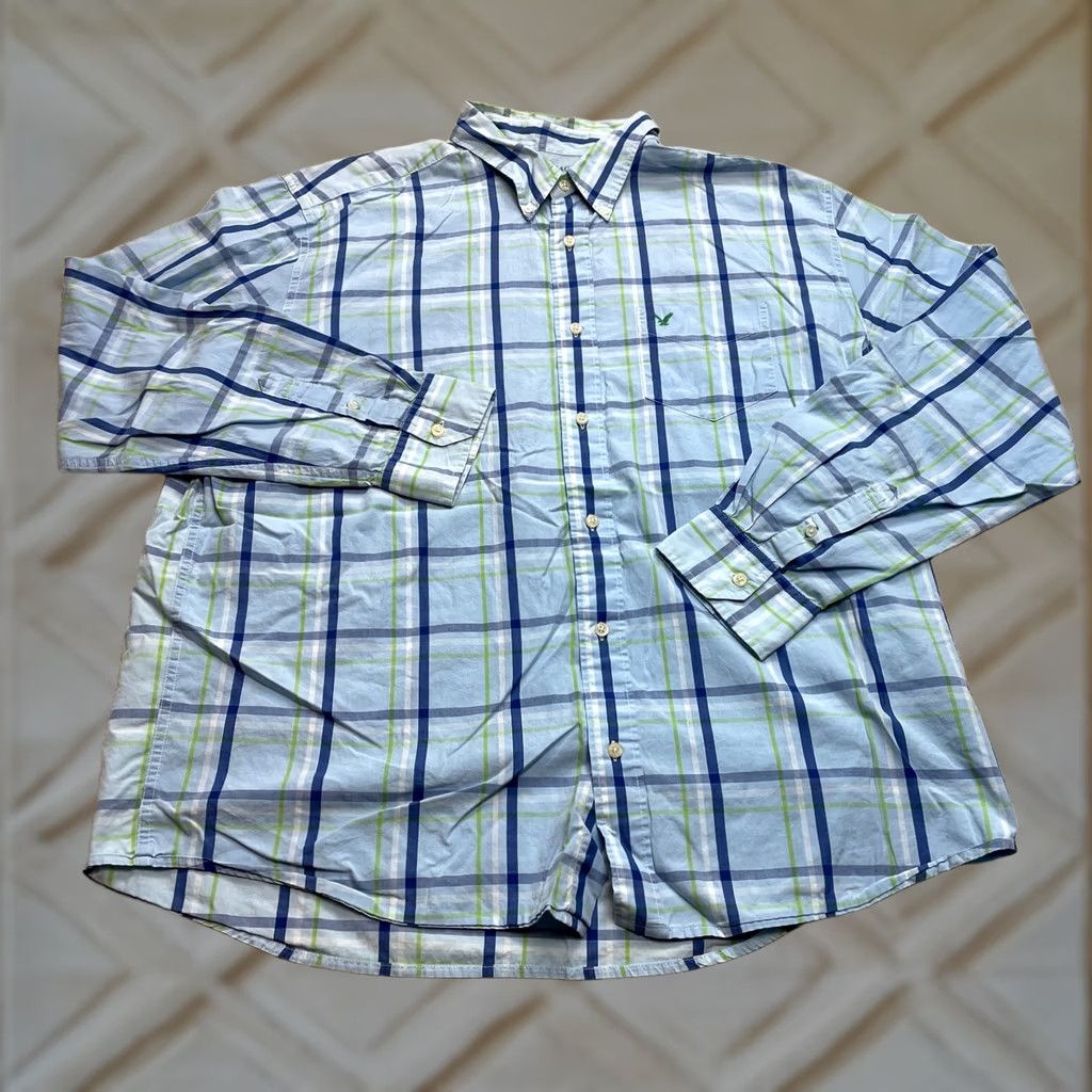 American Eagle Outfitters American Eagle Outfitters Shirt Mens 2XL Blue Plaid Long Sleeve Button-Down Collar Size US XXL / EU 58 / 5 - 1 Thumbnail