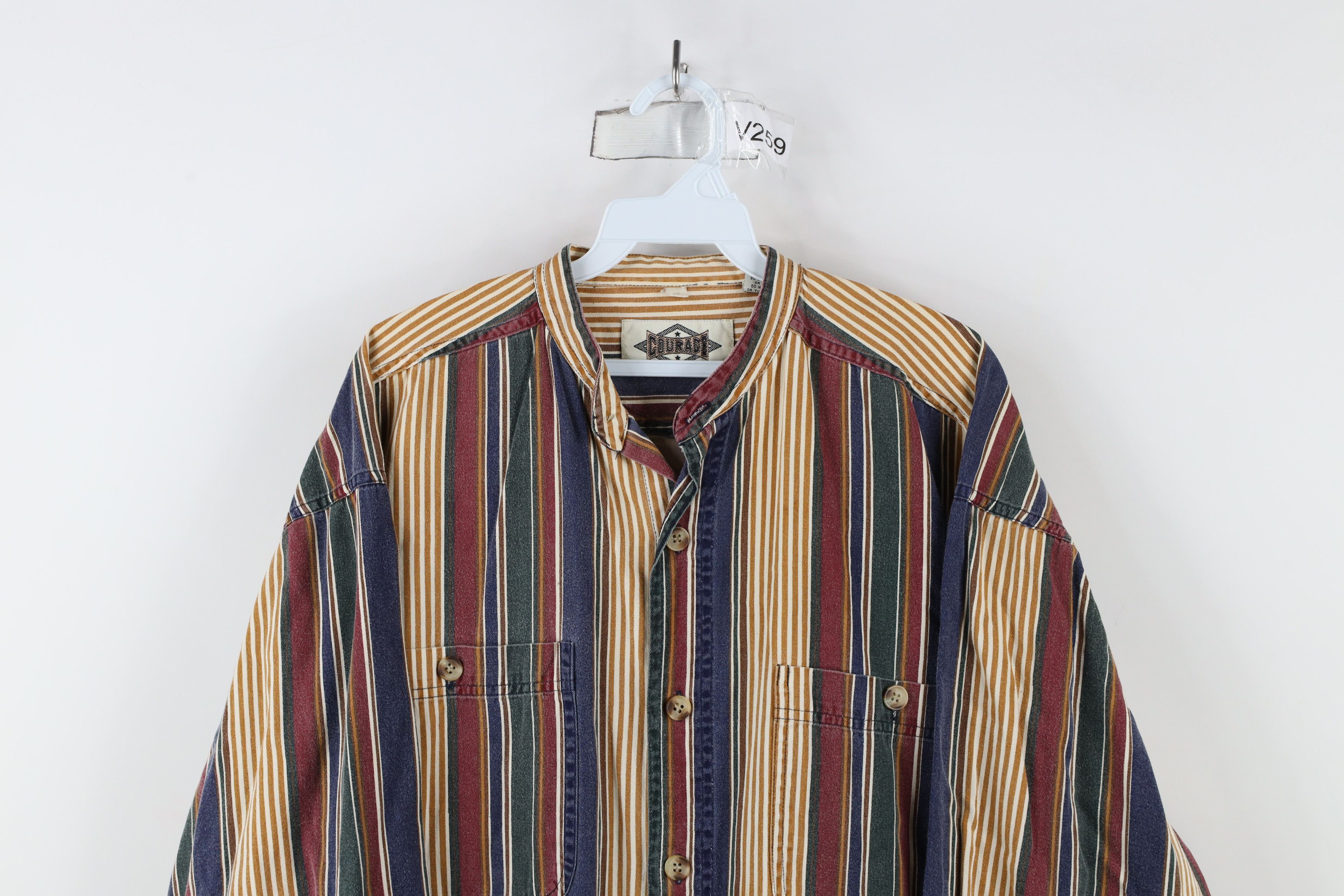Vintage Vintage 90s Streetwear Striped Band Collar Button Shirt Size US M / EU 48-50 / 2 - 2 Thumbnail