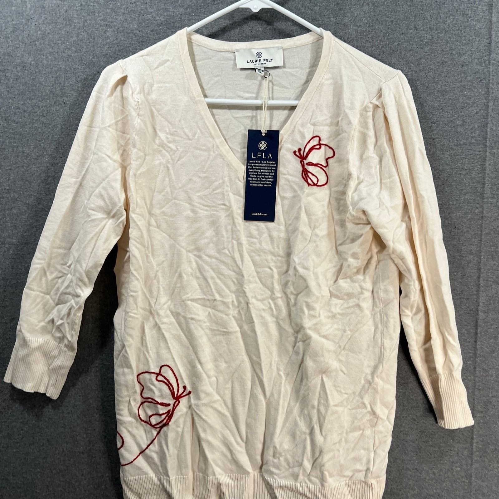 Other Laurie Felt 3/4 Sleeve Sweater w/ Butterfly Embroidery Cocon Size S / US 4 / IT 40 - 4 Thumbnail