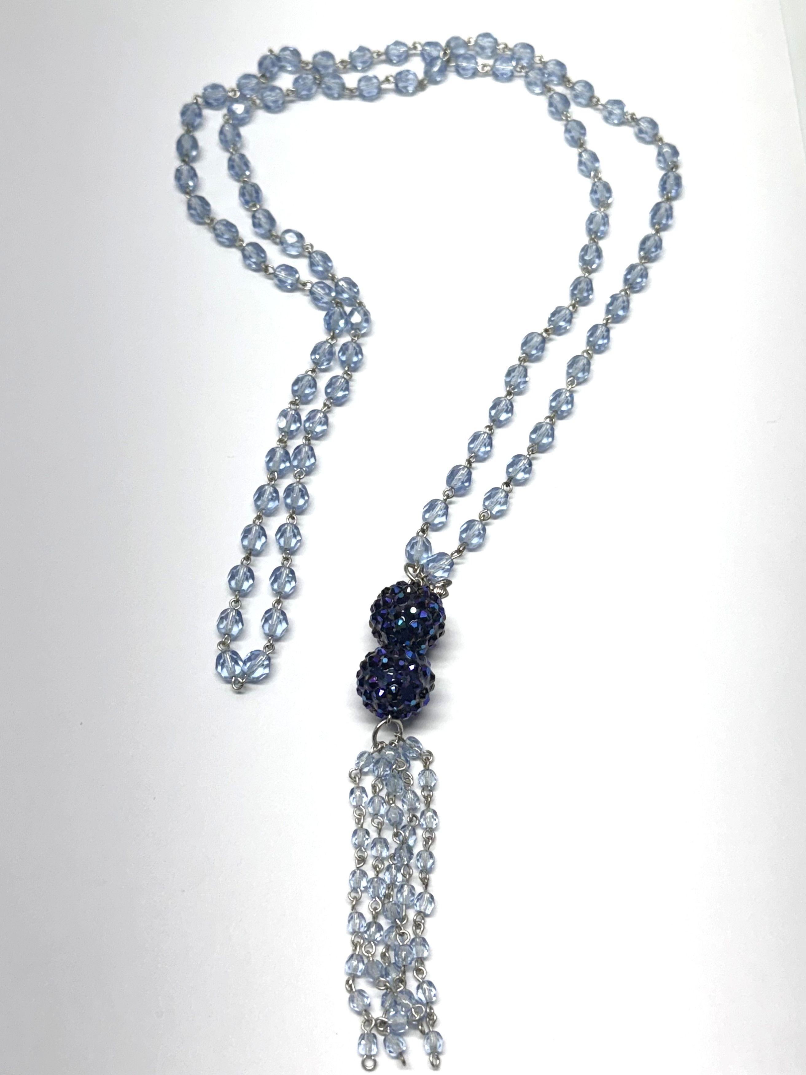 Vintage Vintage blue crystal beaded rhinestone tassel necklace Size ONE SIZE - 2 Thumbnail