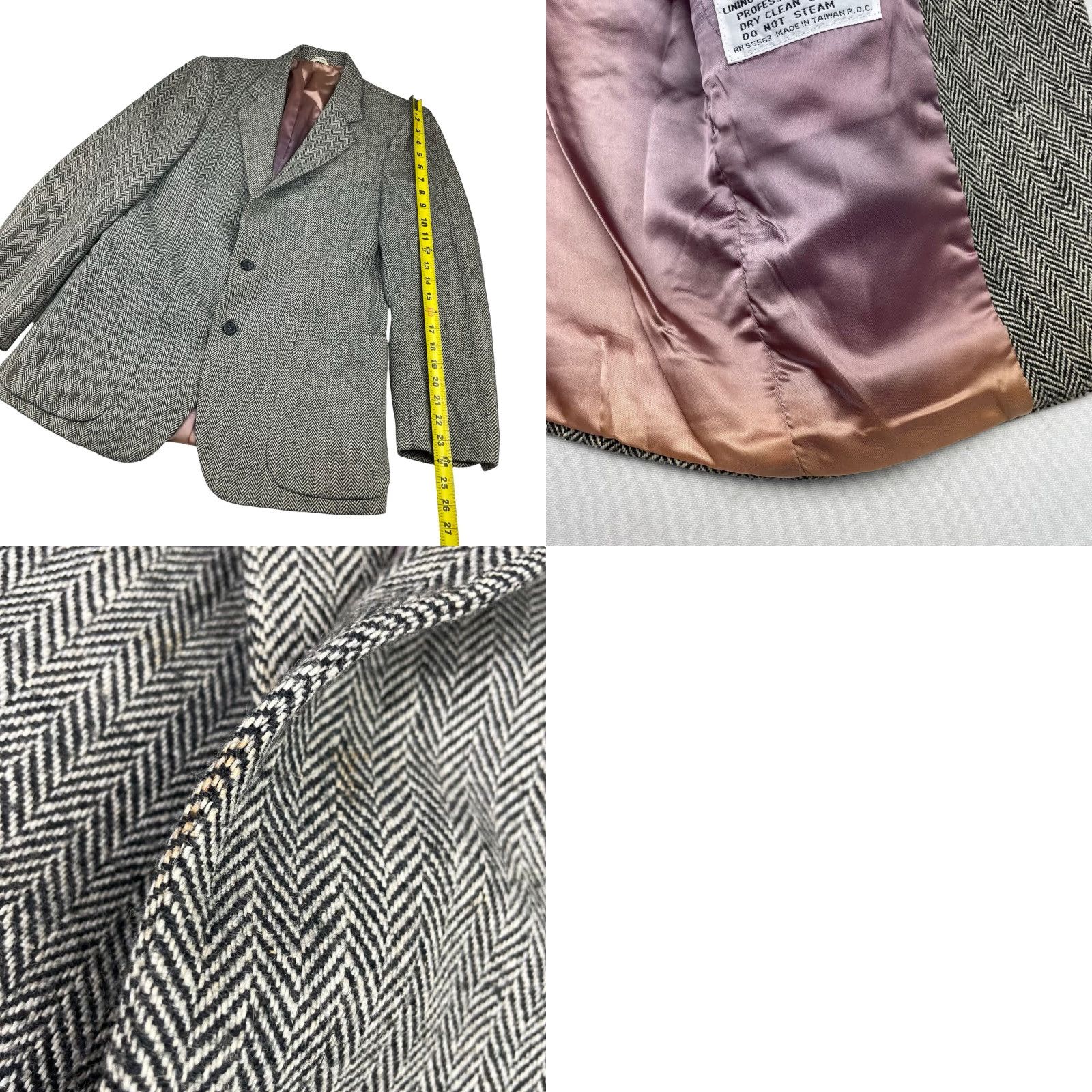 Vintage VINTAGE Scotts Grey Ltd. Men’s Tweed Blazer Jacket 2-Button Black White Herringbone 38R Mens Size 38R - 9 Thumbnail
