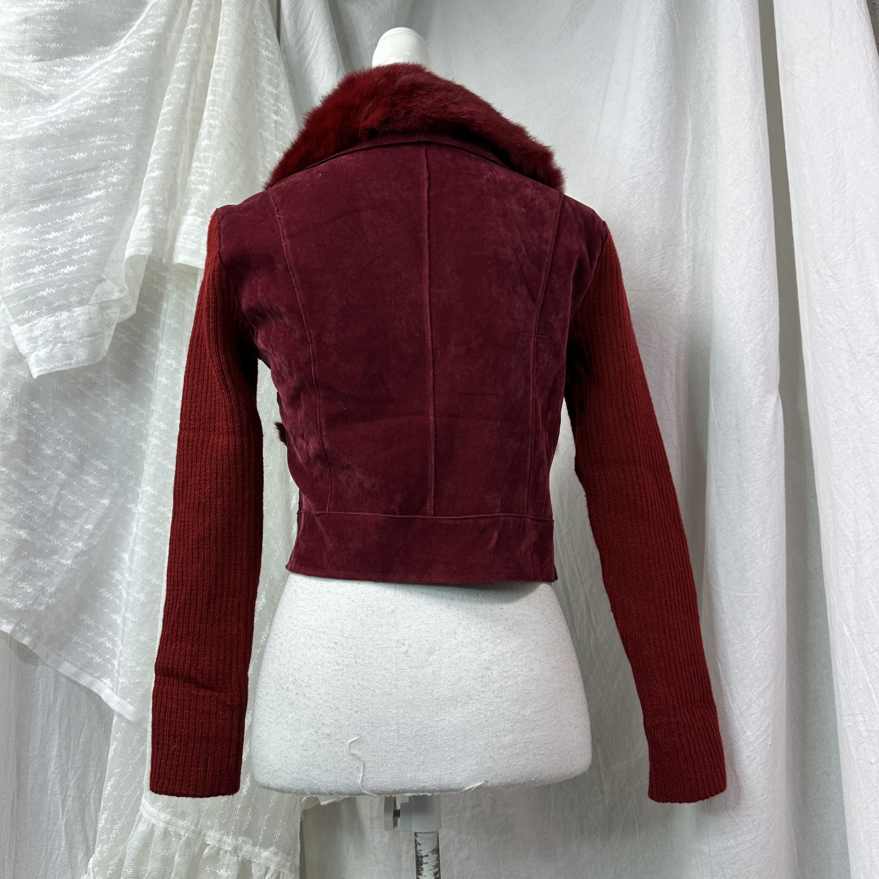 Vintage Vintage Chery Red Burgundy Real Fur Collar Jacket 00s Size S / US 4 / IT 40 - 8 Thumbnail