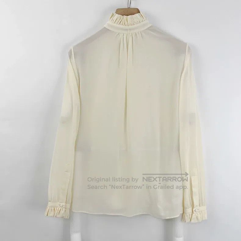 Saint Laurent Paris Saint Laurent Paris Beige Ruffle Long Sleeve Shirt Size XXS / US 00 / IT 34 - 2 Thumbnail