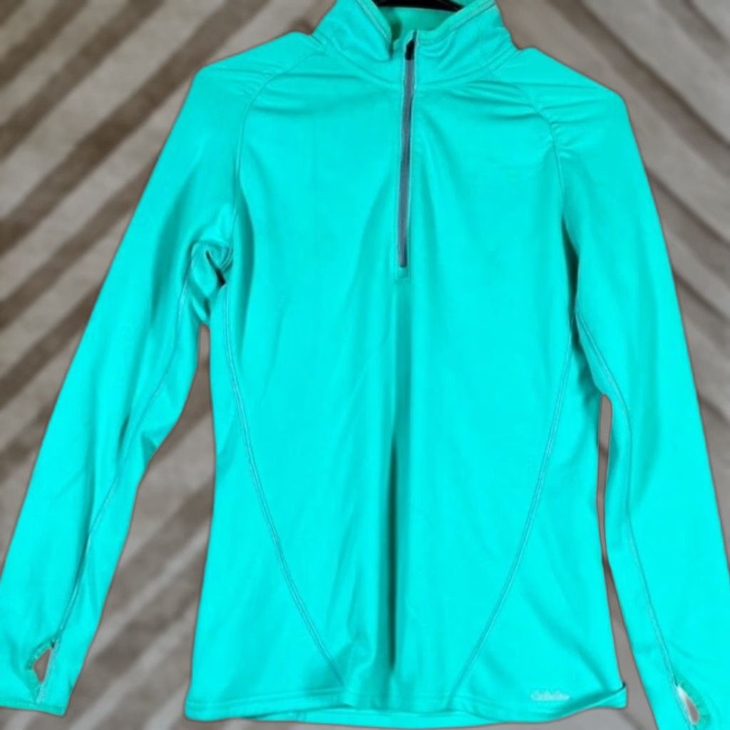Vintage Cabela's Womens Sweater Teal 1/4 Zip Long Sleeve Fleece Thumb Holes Stretch S Size S / US 4 / IT 40 - 1 Thumbnail