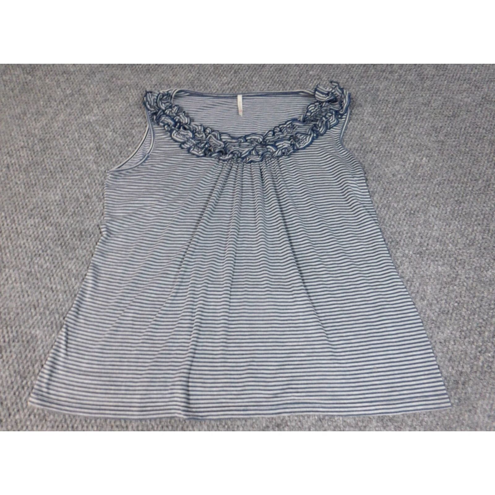 Vintage Olivia Moon Womens Blouse XL Blue Striped Crew Neck Sleeveless Pullover Casual Stretch Regular Size XL / US 12-14 / IT 48-50 - 2 Thumbnail