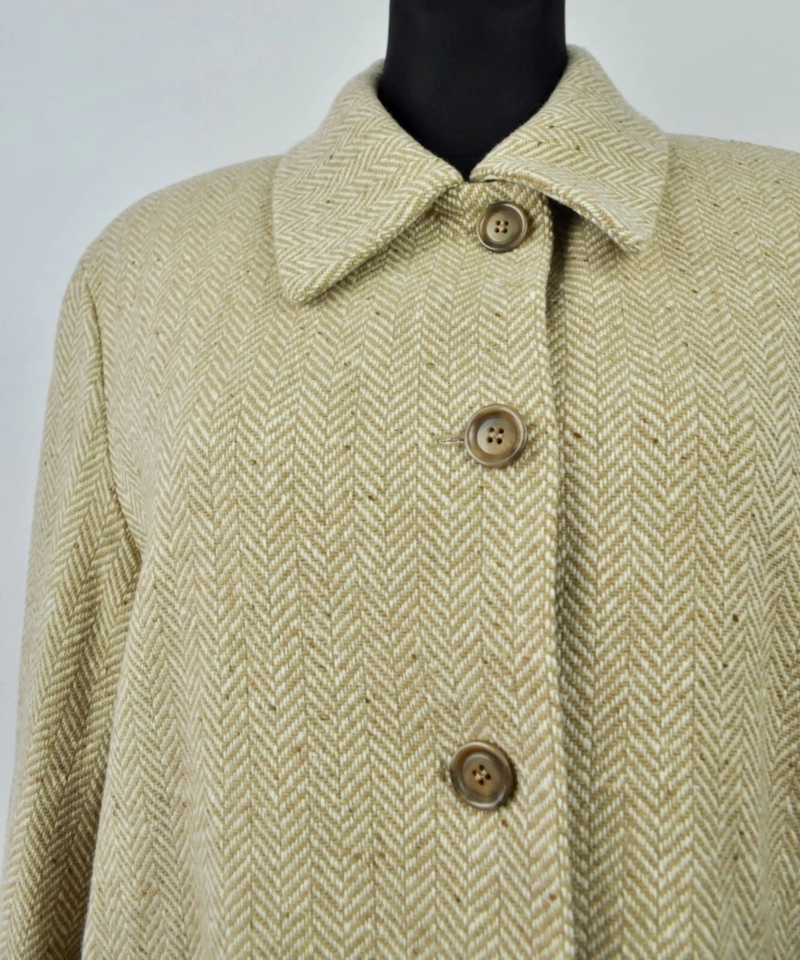 Vintage x ERICH FEND Herringbone Tweed Wool Coat Overcoat Belt Size L / US 10 / IT 46 - 4 Thumbnail