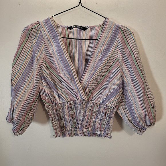 Zara Zara Women Multicolor Stripes 3/4 Sleeve Blouse - Xs Size XS / US 0-2 / IT 36-38 - 2 Thumbnail