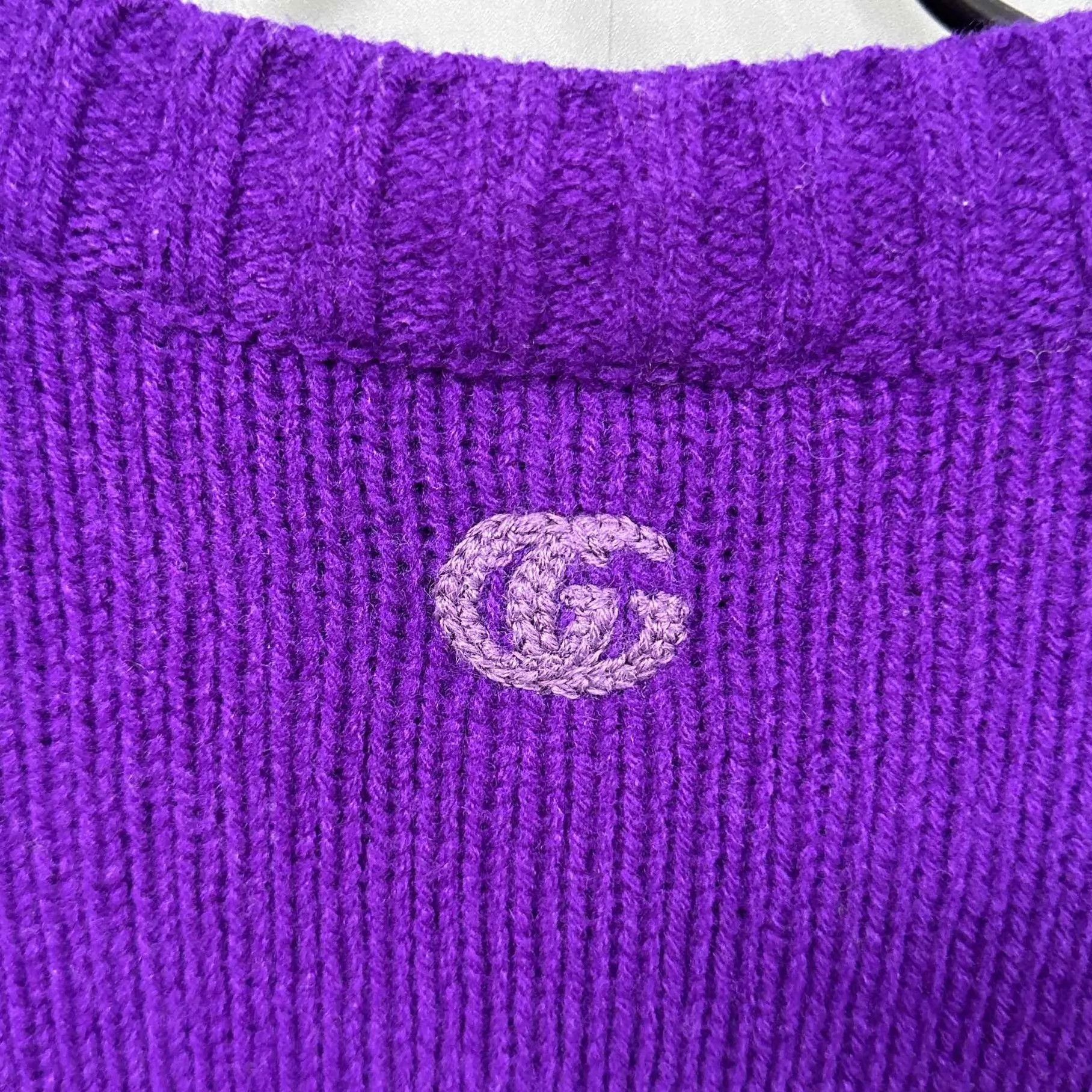 Gucci Gucci Purple Embroidered Double G Wool Cardigan M Size M / US 6-8 / IT 42-44 - 4 Thumbnail