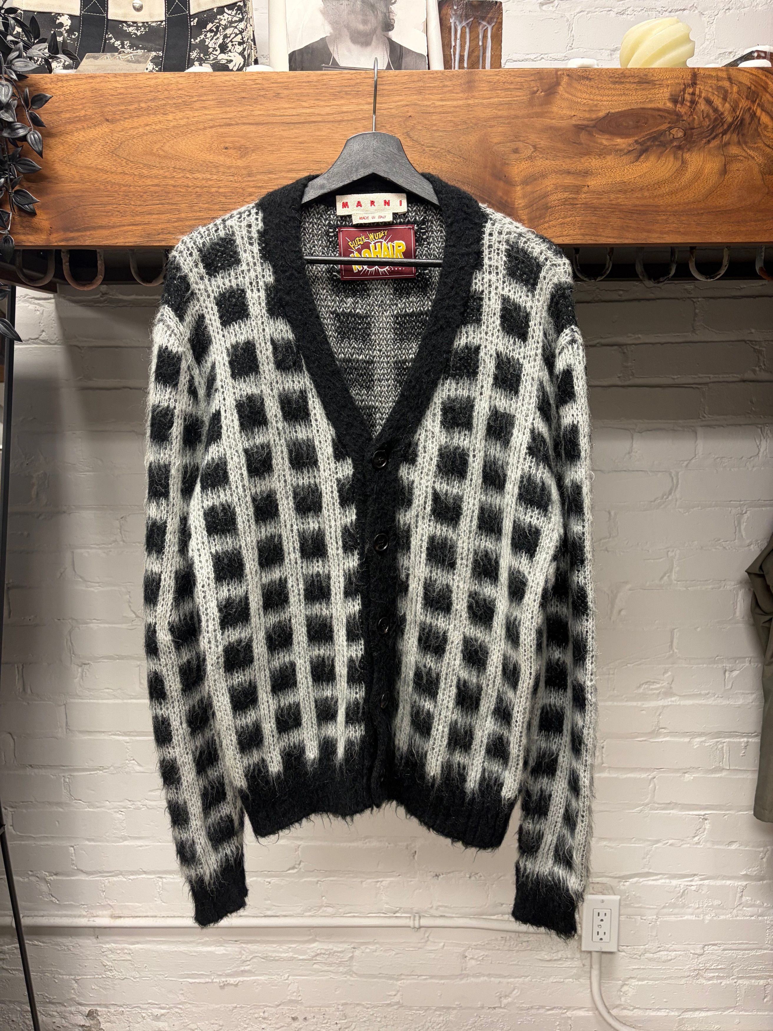 Marni Marni Black/White Plaid Mohair Shag Cardigan Size US M / EU 48-50 / 2 - 1 Thumbnail