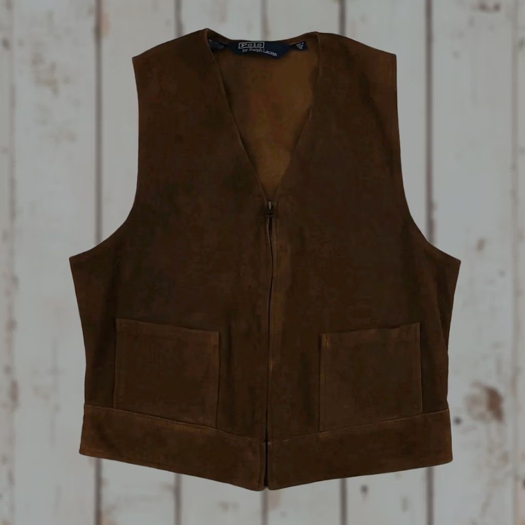 Polo Ralph Lauren VINTAGE Polo Ralph Lauren Vest Brown Leather Suede Zip Sport Rare RL M Vtg Size US M / EU 48-50 / 2 - 1 Thumbnail