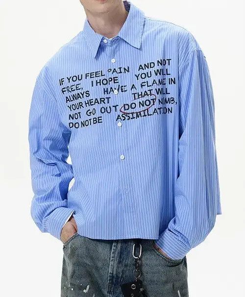 VIBE Retro fashion y2k letters striped button up shirt Size US M / EU 48-50 / 2 - 4 Thumbnail