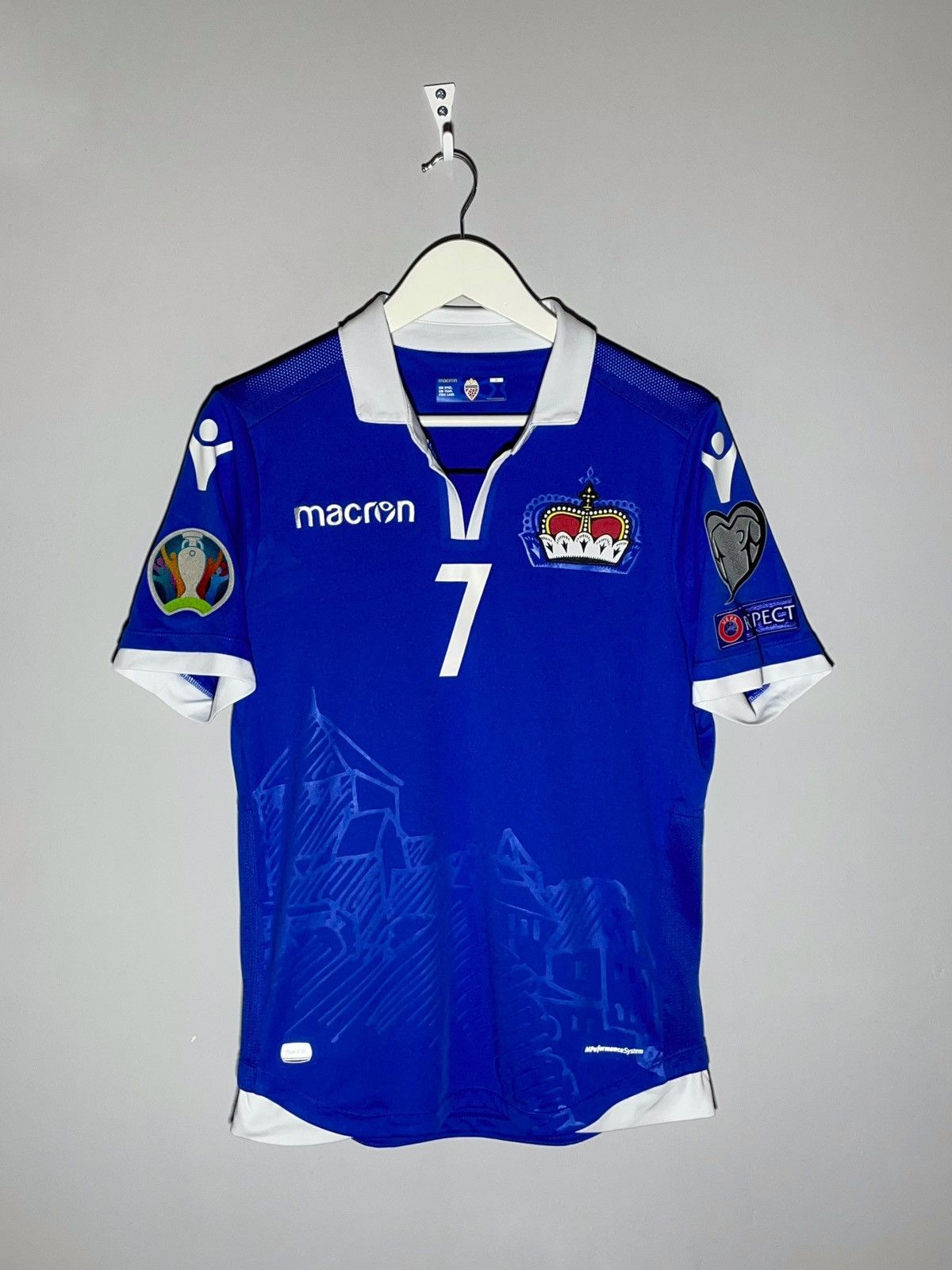 image of Fifa World Cup x Macron National Team Liechtenstein 2018 Football Shirt Player Issue in Blue (Size 