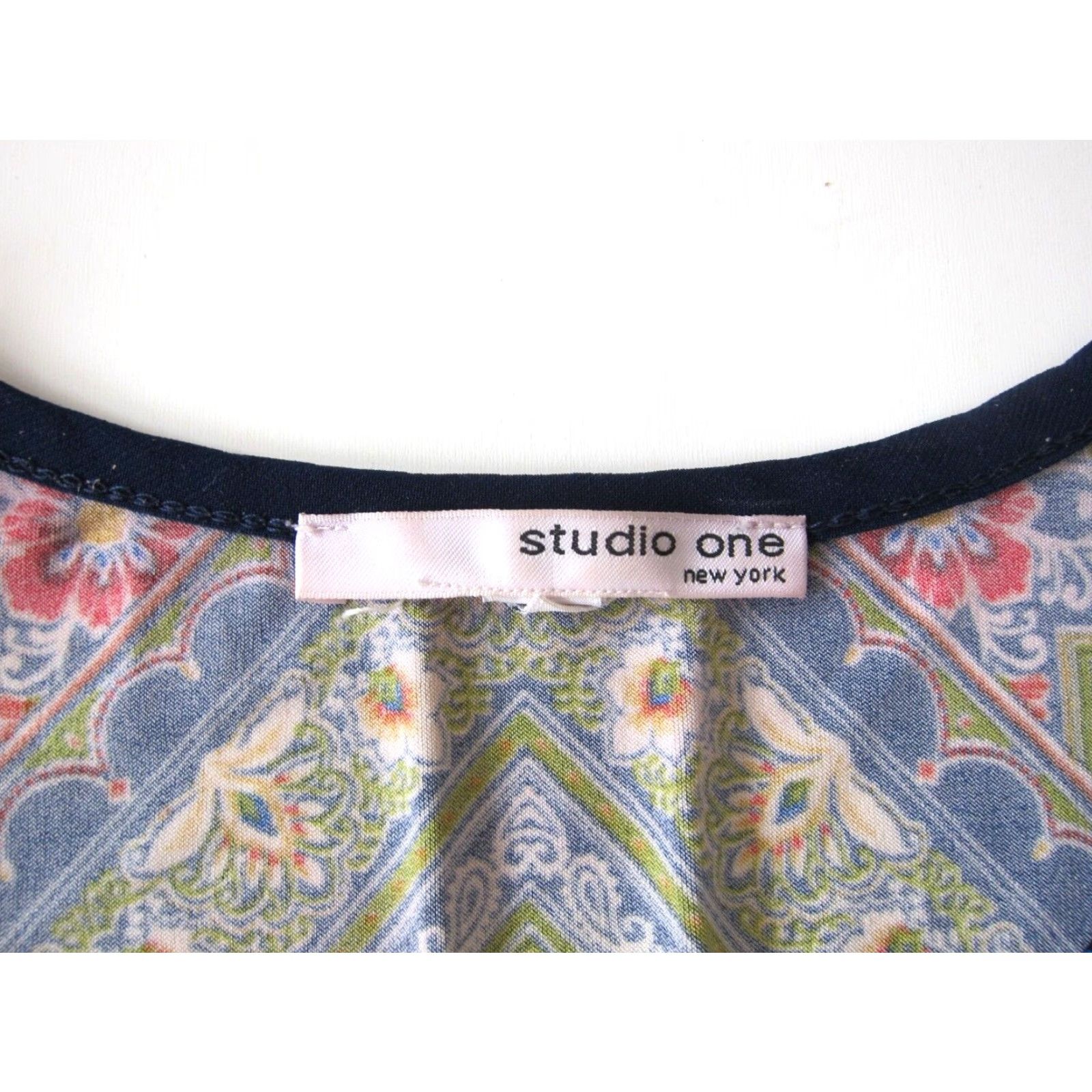 Vintage VINTAGE Studio One New York Blue Floral Paisley Long Sleeve Shift Tunic Dress Petite L Size L / US 10 / IT 46 - 4 Thumbnail