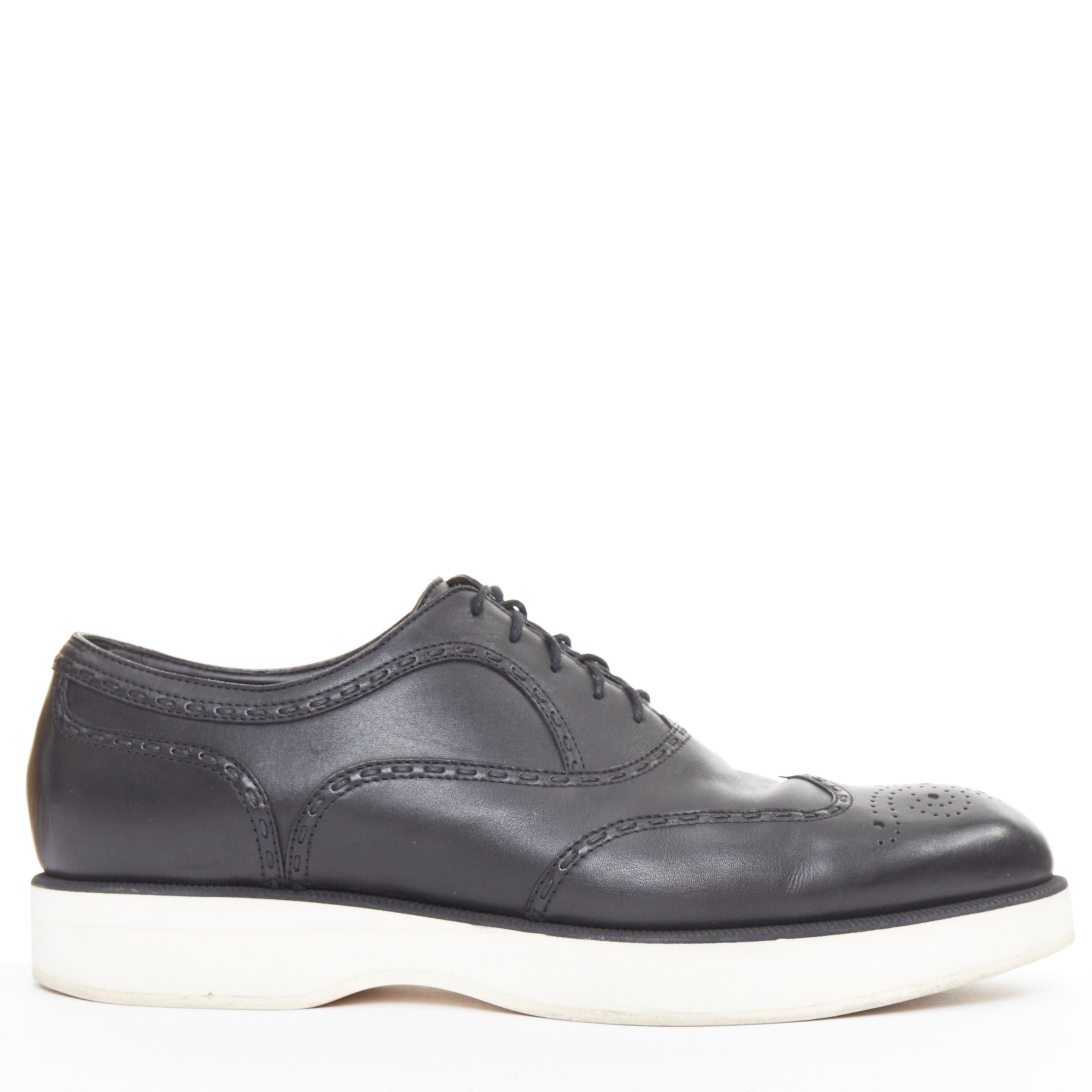 Bottega Veneta BOTTEGA VENETA black leather white midsoles perforated platform brogue shoes EU43 Size US 10 / EU 43 - 1 Thumbnail