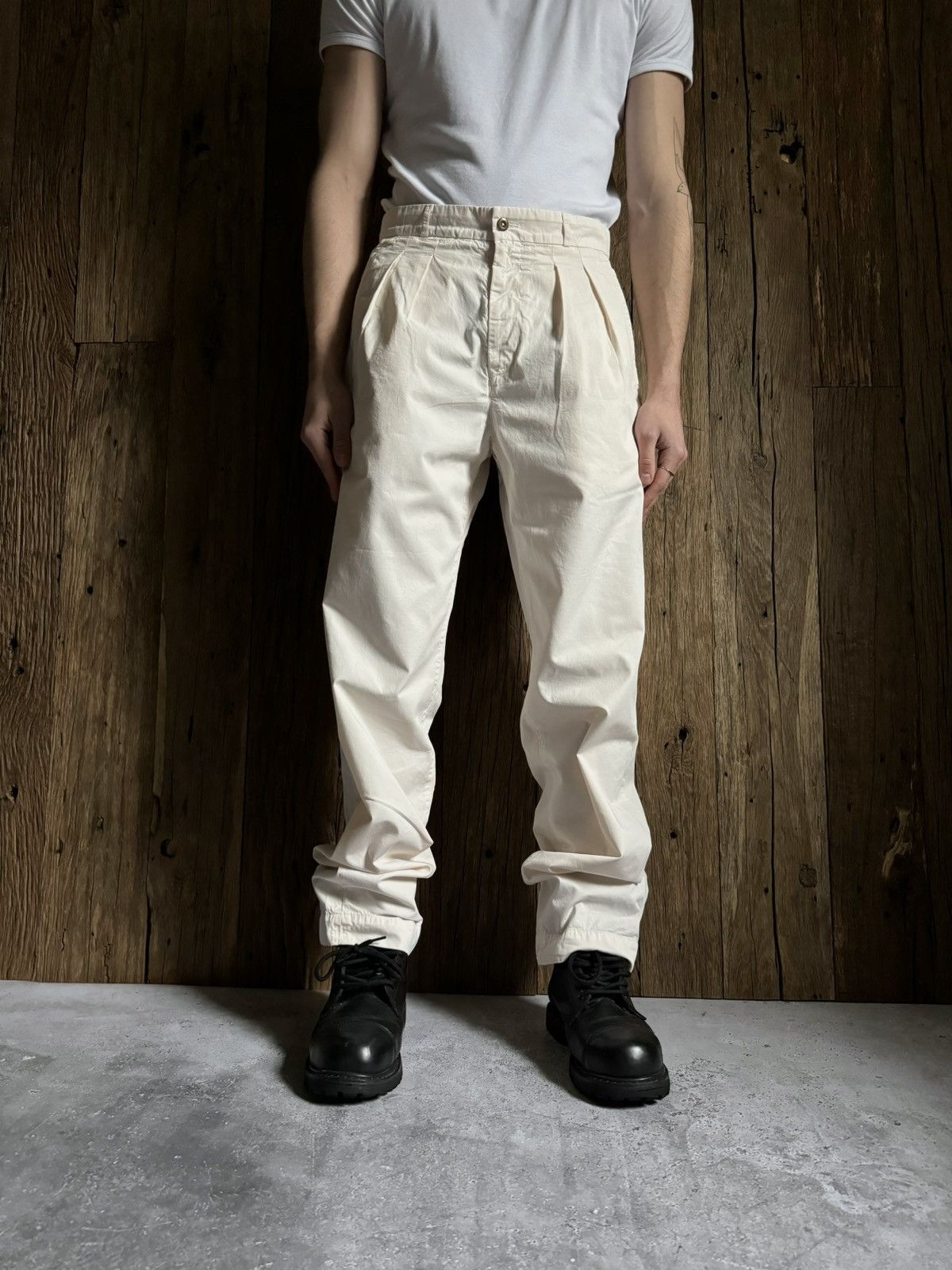 image of Mhl. By Margaret Howell High Waist Cream Pants, Men's (Size 32)