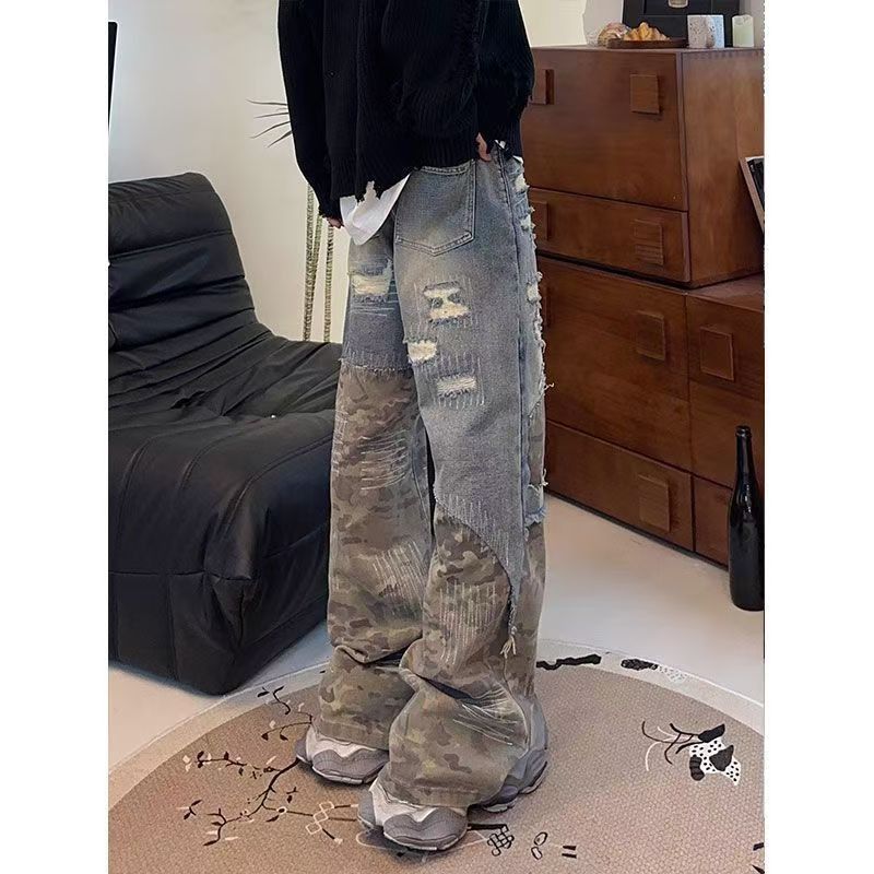 Japanese Brand × Jean Vintage camouflage patchwork washed baggy jeans Size US 32 / EU 48 - 5 Thumbnail