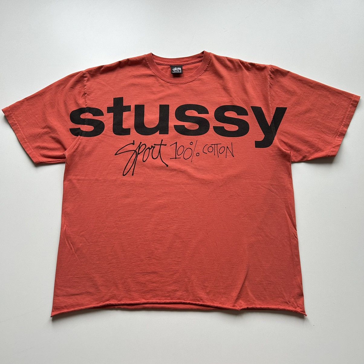 image of Vintage Stussy Sport 100% Cotton Graphic Spell Out T Shirt in Red, Men's (Size XL)