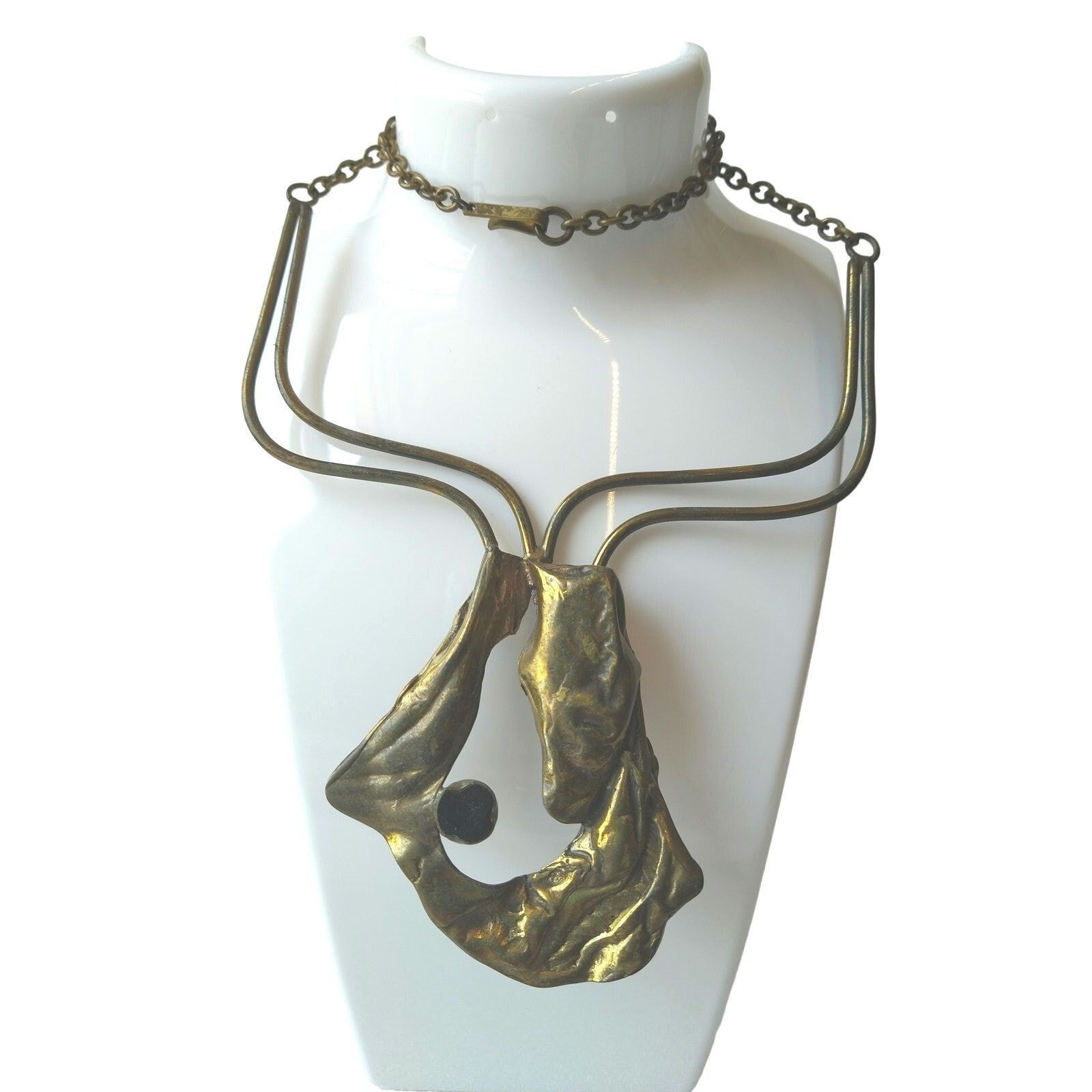 The Unbranded Brand Vintage Joy D'Art Artisan Brutalist Brass Bib Necklace Size ONE SIZE - 1 Thumbnail