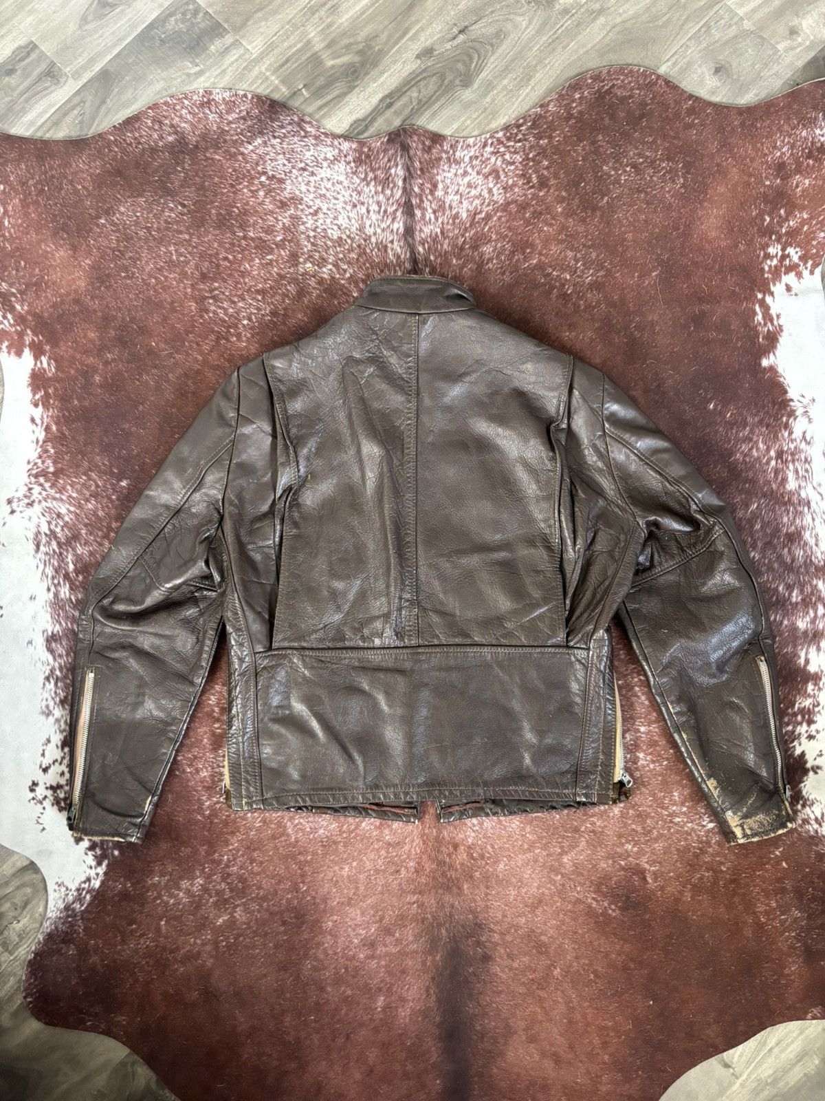 Vintage 60’s 70’s VINTAGE MENS BROWN LEATHER CAFE MOTORCYCLE JACKET Size US M / EU 48-50 / 2 - 2 Thumbnail