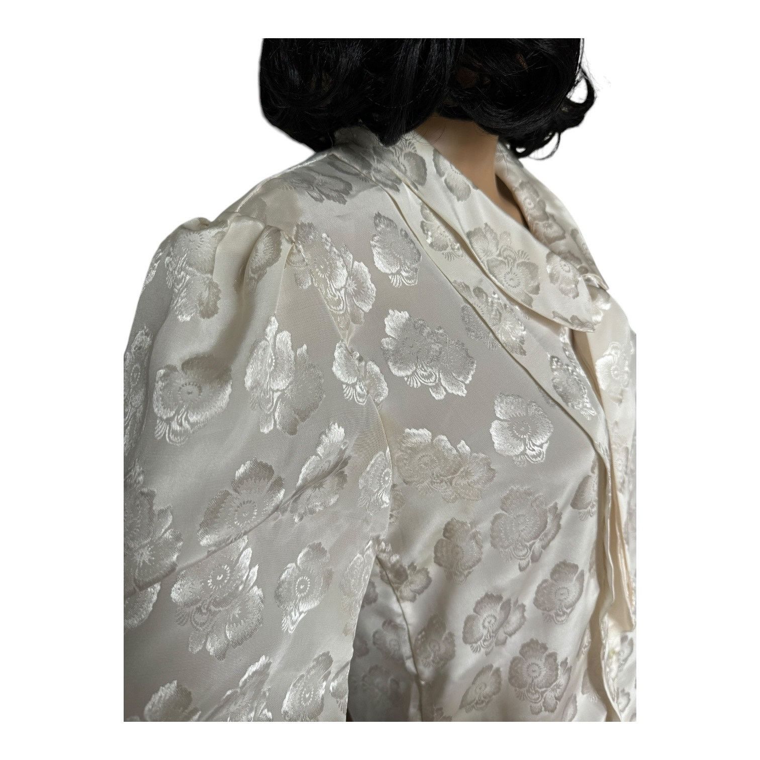 Vintage Vtg JOZELL Puff Sleeve cream print blouse necktie 9/10 Size M / US 6-8 / IT 42-44 - 8 Thumbnail