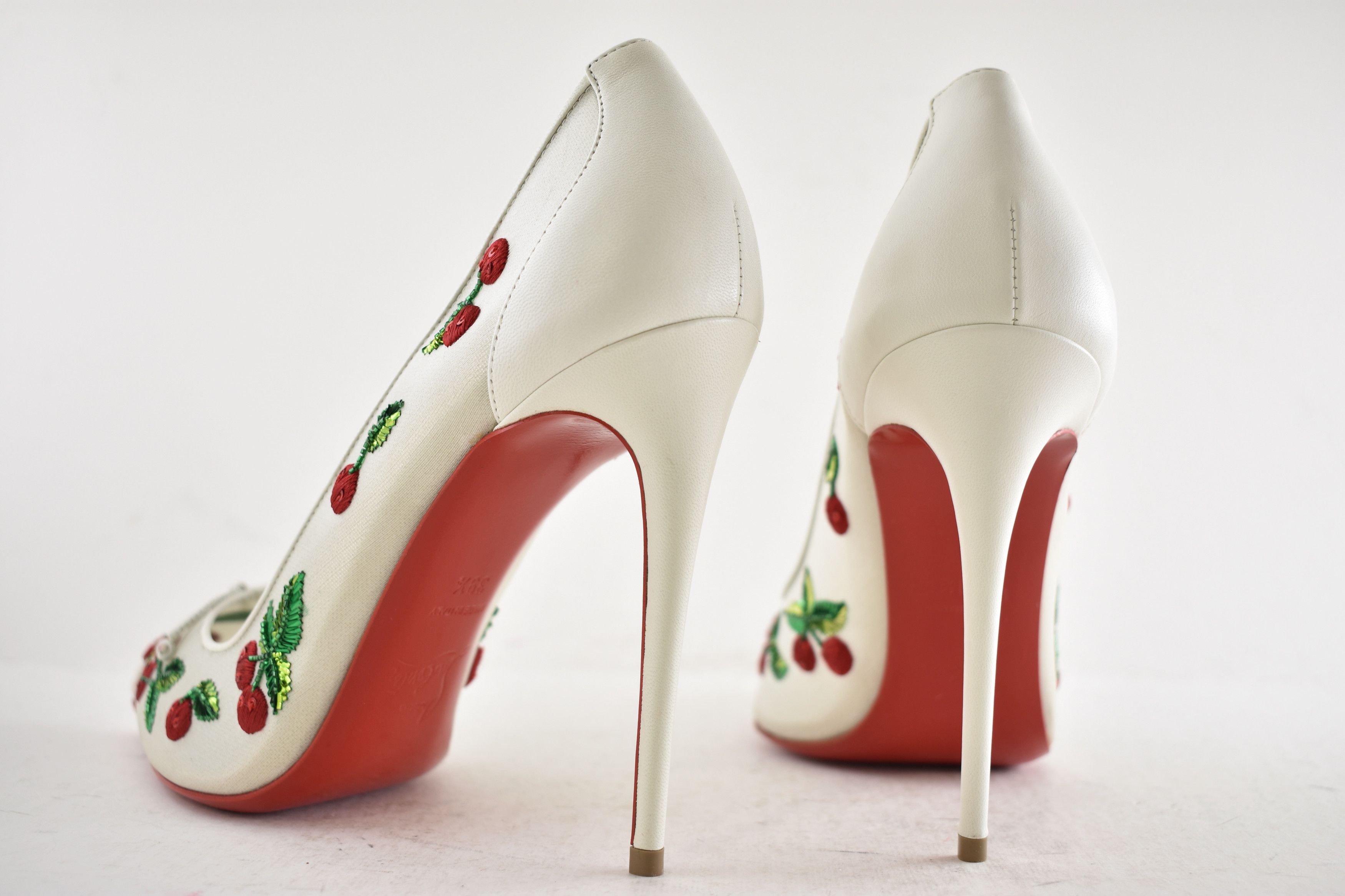 Christian Louboutin Cherrypump 100 Latte White Organza Red Cherry Pump Heel 39.5 Size US 9.5 / IT 39.5 - 23 Thumbnail