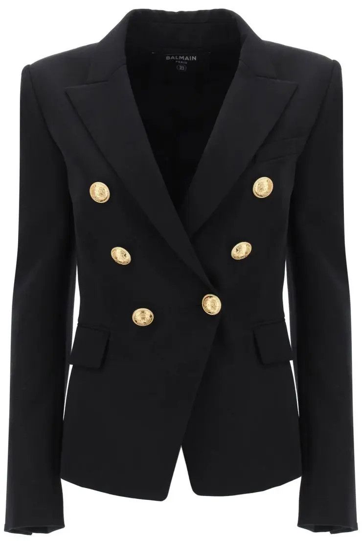 image of Balmain O1S22I1N0424 Double Breasted Jacket In Black, Women's (Size Small)