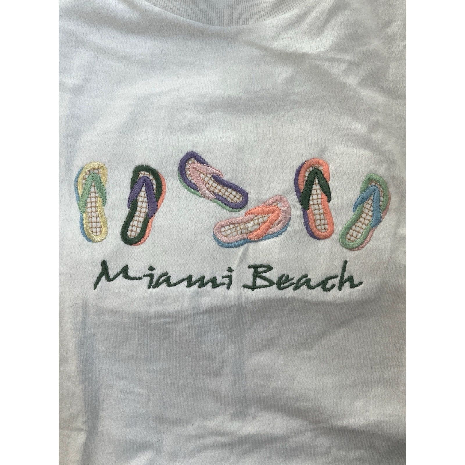 Fruit Of The Loom VINTAGE Fruit of the Loom T-Shirt Mens XL White 90s Miami Beach Deadstock NWT Embroidered Graphic Cotton Shirt Size US XL / EU 56 / 4 - 2 Thumbnail
