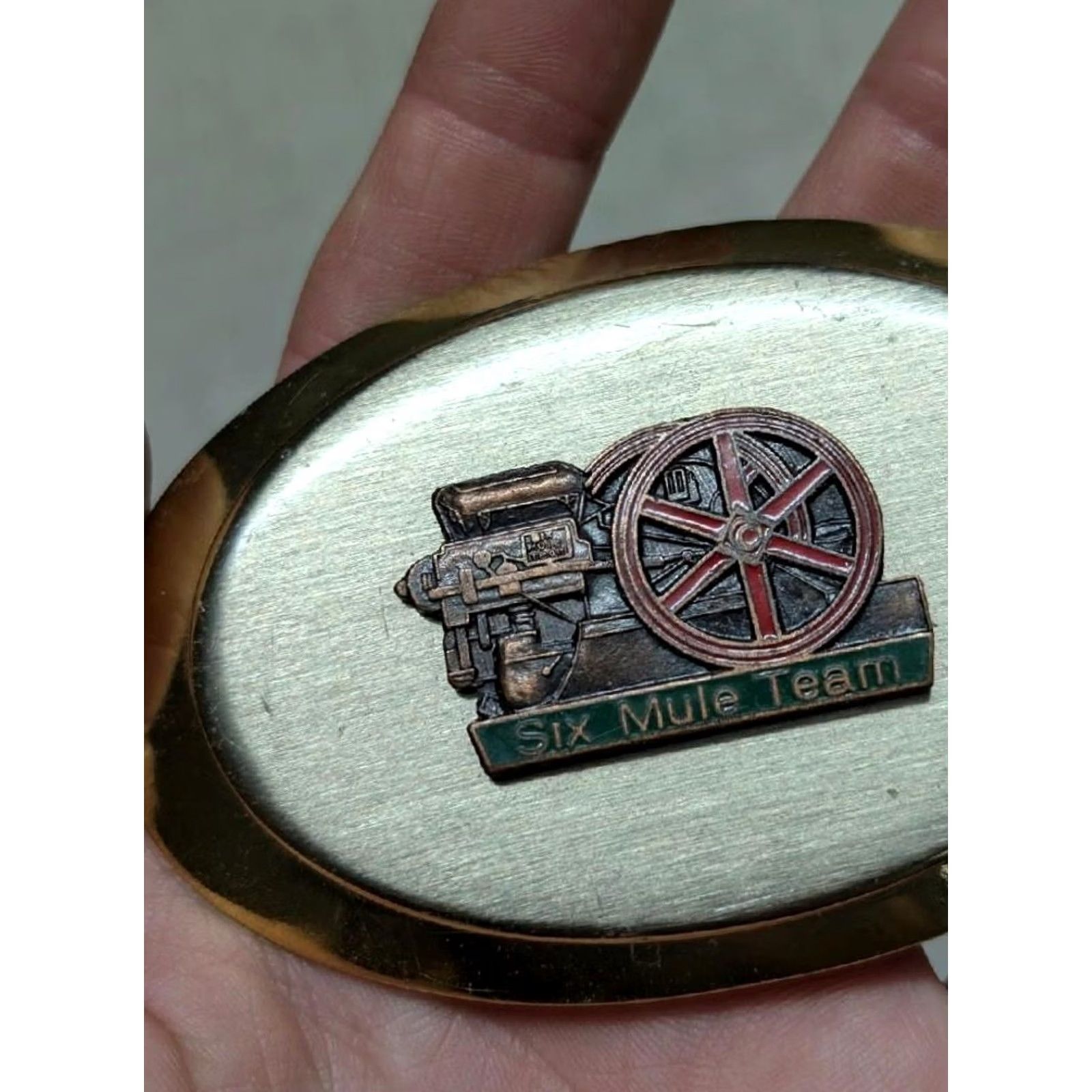 Vintage VINTAGE SIX MULE TEAM belt buckle ENGINE western TRACTOR chrome cowboy AMANCO Buckle Mens Chrome Belt Buckle 2.5" x 3.75" Fits 1.5" Belt Size ONE SIZE - 4 Thumbnail