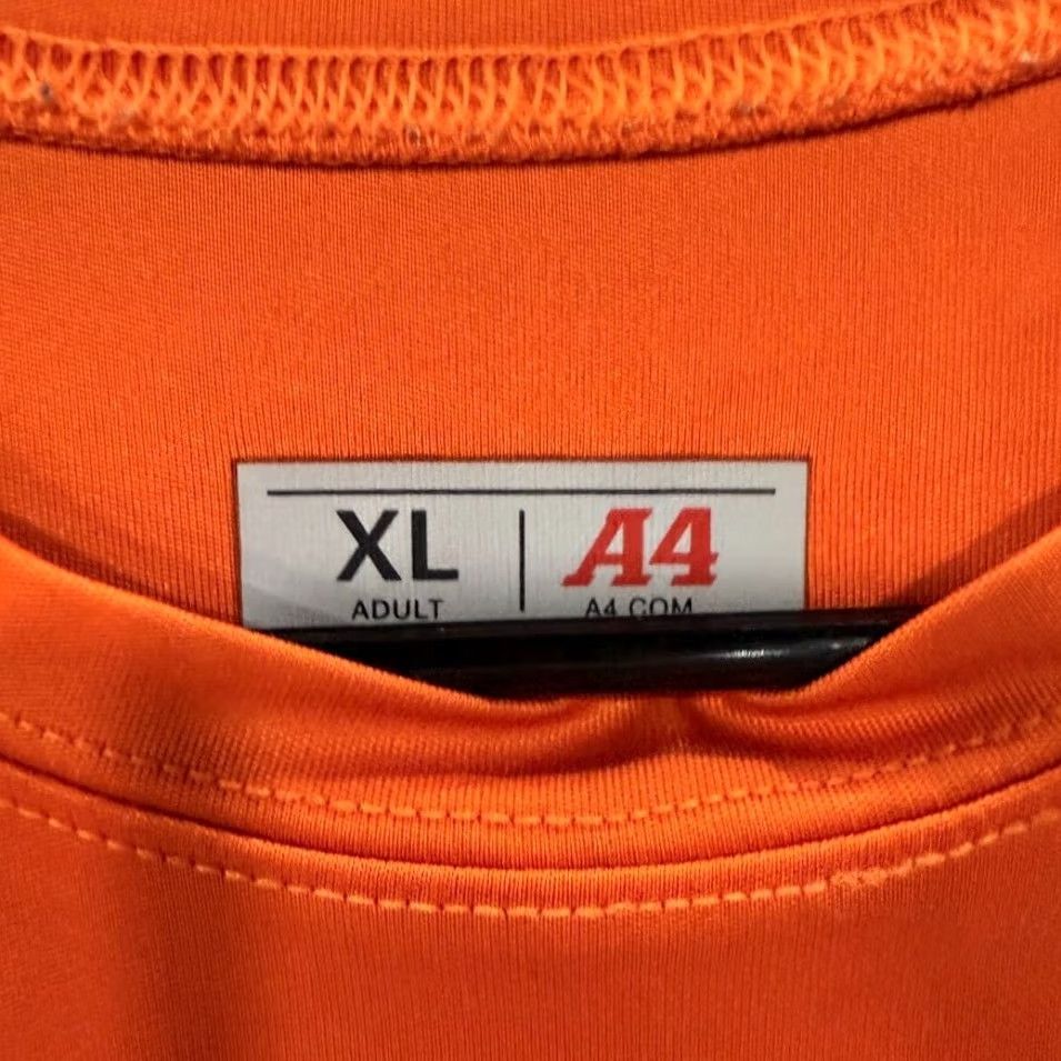 Vintage A4 Men's XL Orange White Raglan Short Sleeve Athletic Performance Shirt Size US XL / EU 56 / 4 - 3 Thumbnail