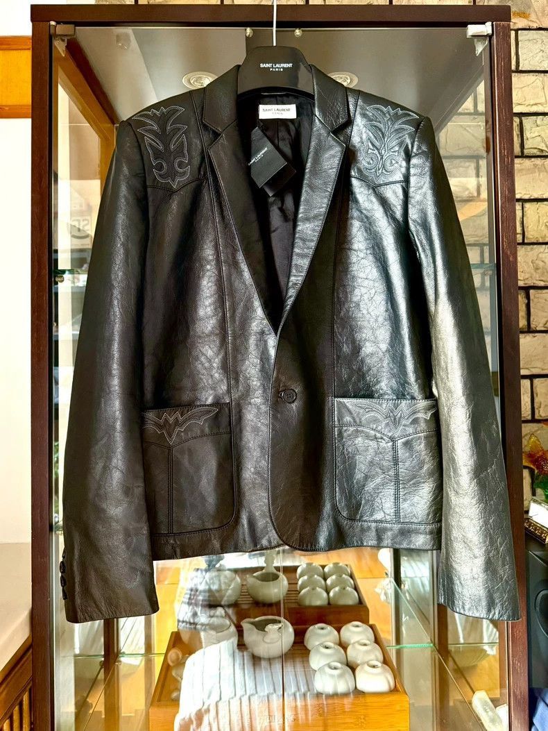 Saint Laurent Paris Saint Laurent Paris Saint Laurent Leather Blazer with Embr Size US XL / EU 56 / 4 - 1 Thumbnail