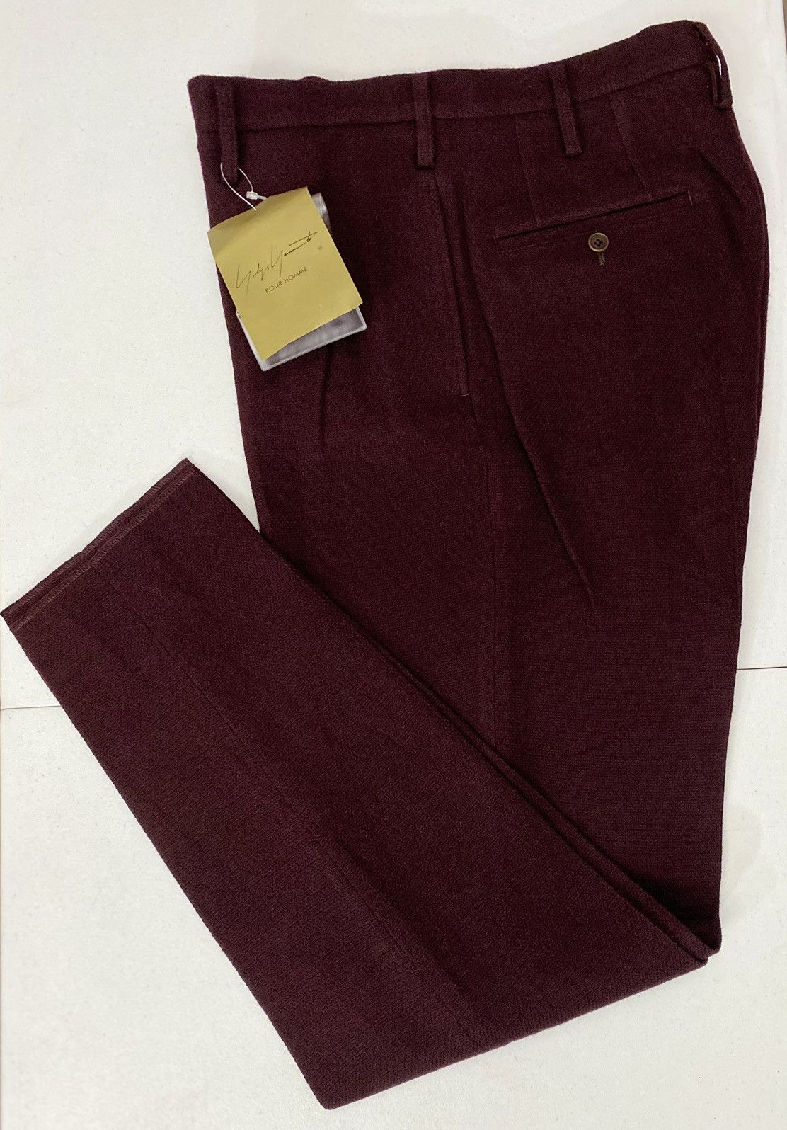 Yohji Yamamoto Yohji Yamamoto 🇯🇵 Dark Wine Crepe Wool Knit Trousers 34 NEW Size US 34 / EU 50 - 2 Thumbnail